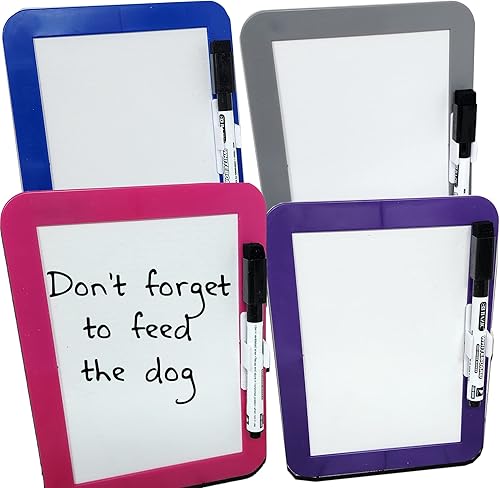 Mini pizarra magnética seca con marcador de borrado (paquete de 4) 5 x 7 pulgadas, pequeña, blanca para casillero, refrigerador en casa u oficina