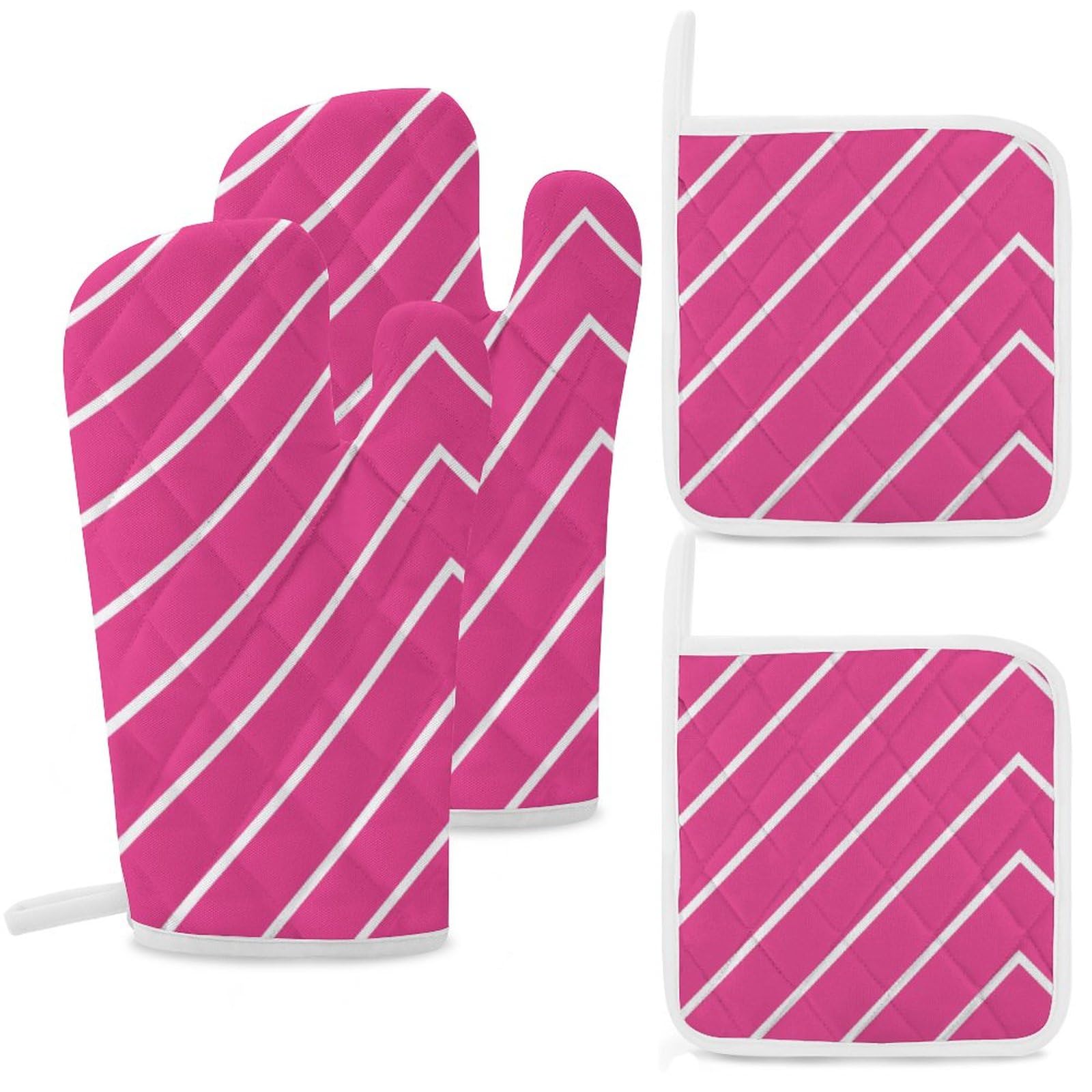 Guantes de cocina con diseño en zigzag rosa y blanco para tus mejores parrilladas y recetas