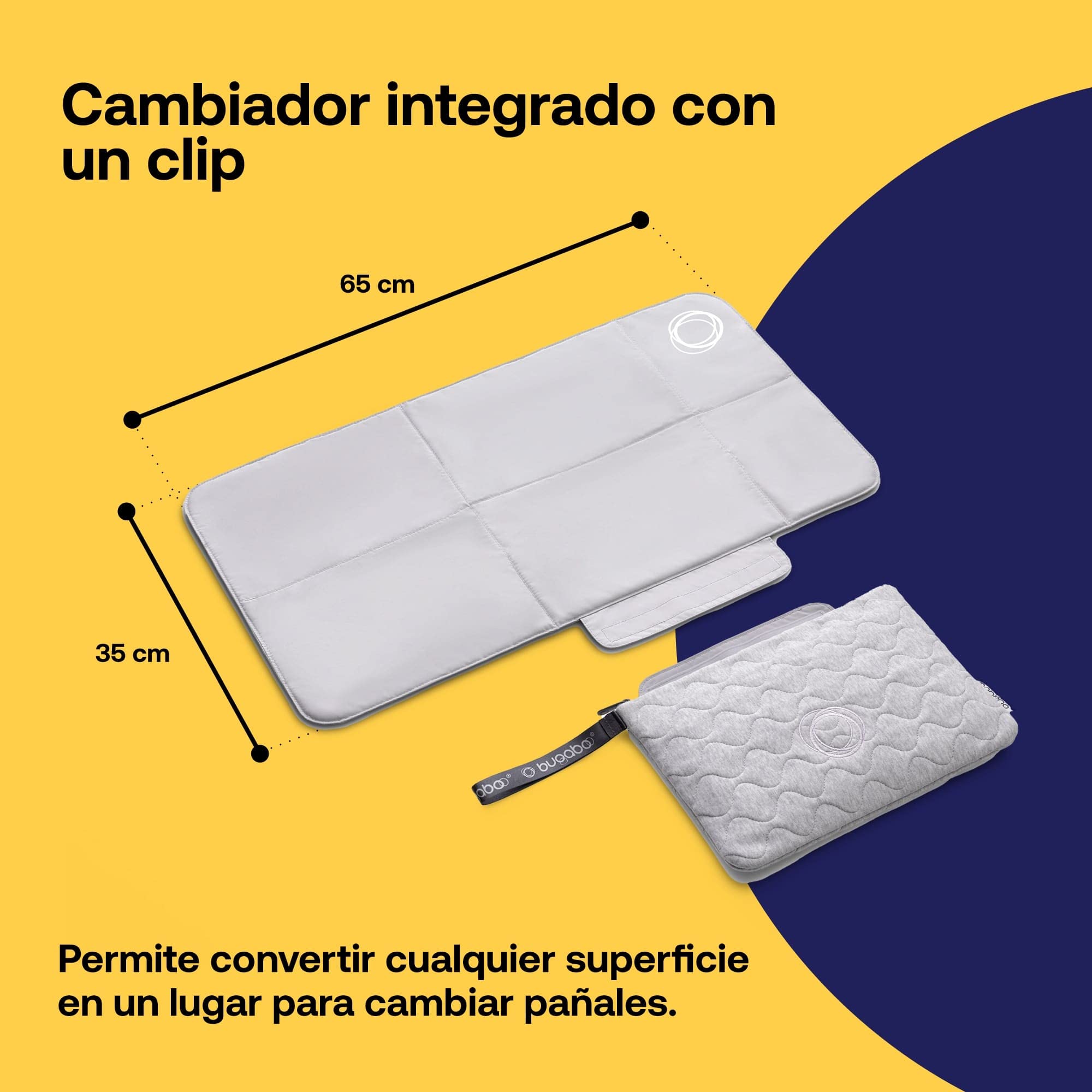 Bugaboo Bolso de Mano con Cambiador Acolchado Extraíble, Impermeable y Fácil de Limpiar para Cambiar Pañales Fuera de Casa en Light Grey Mélange
