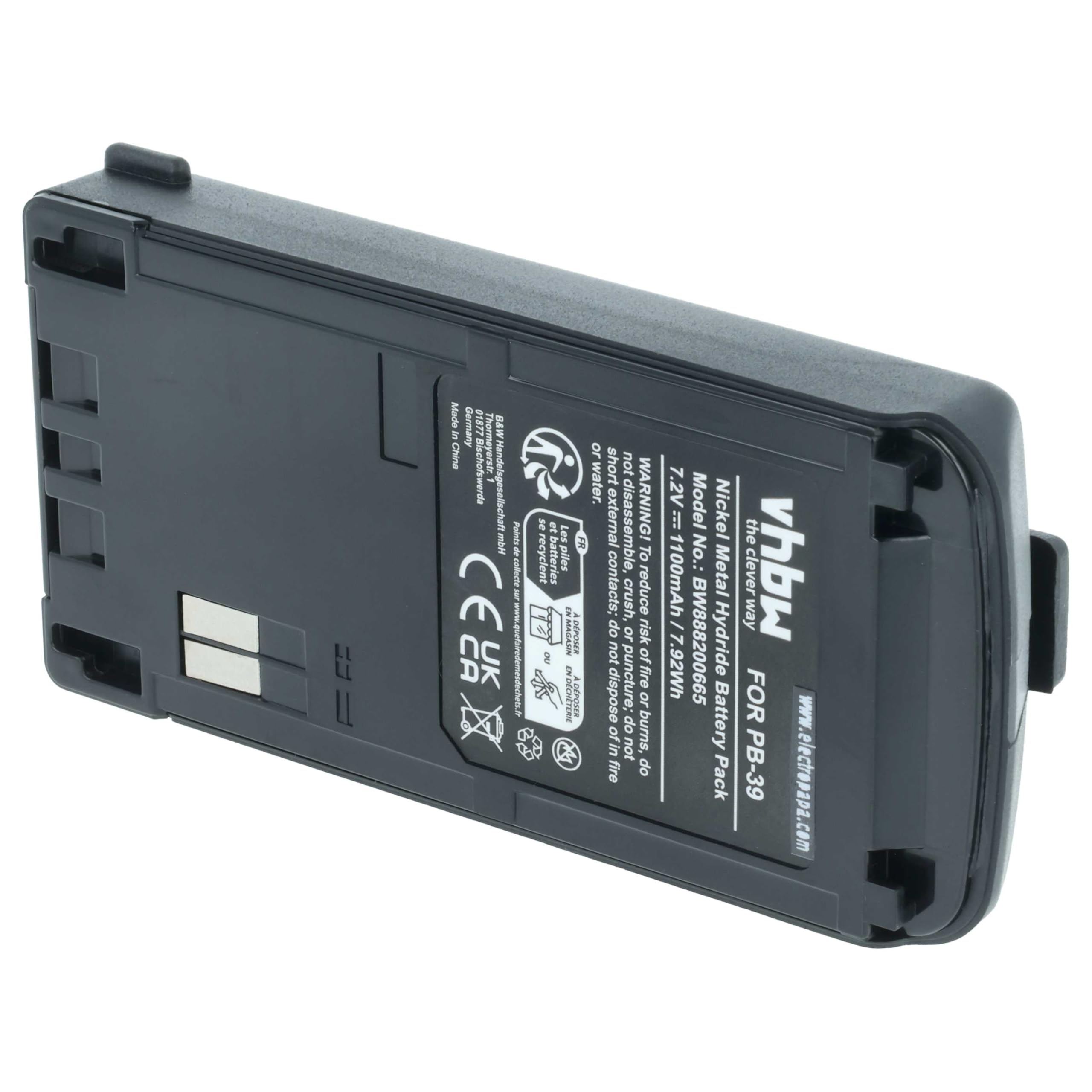 vhbw batteria compatibile con Kenwood TH-D7, TH-D7A, TH-D7AT, TH-D7E, TH-G71 radio (1100mAh, 7,2V, NiMH) + clip