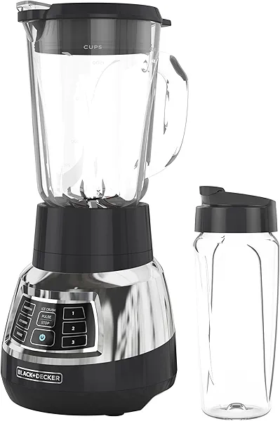 BLACK+DECKER BL1400DG-P Quiet Stainless Steel Blender with Cyclone Glass Cup