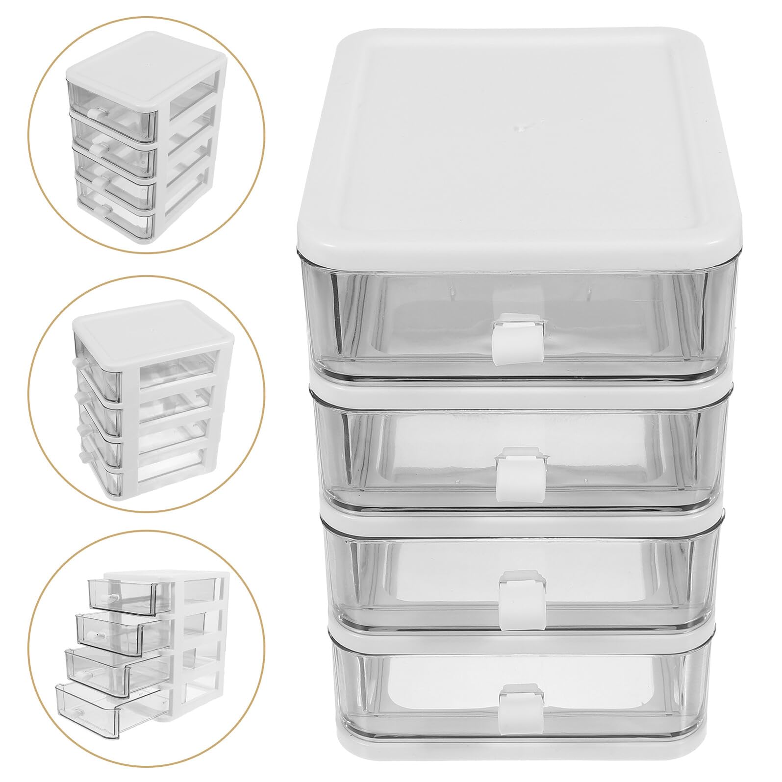 Organizador de Escritorio Cajonera Plástica Transparente Resistente Almacenaje Cosméticos Papelería Multifuncional Compacta