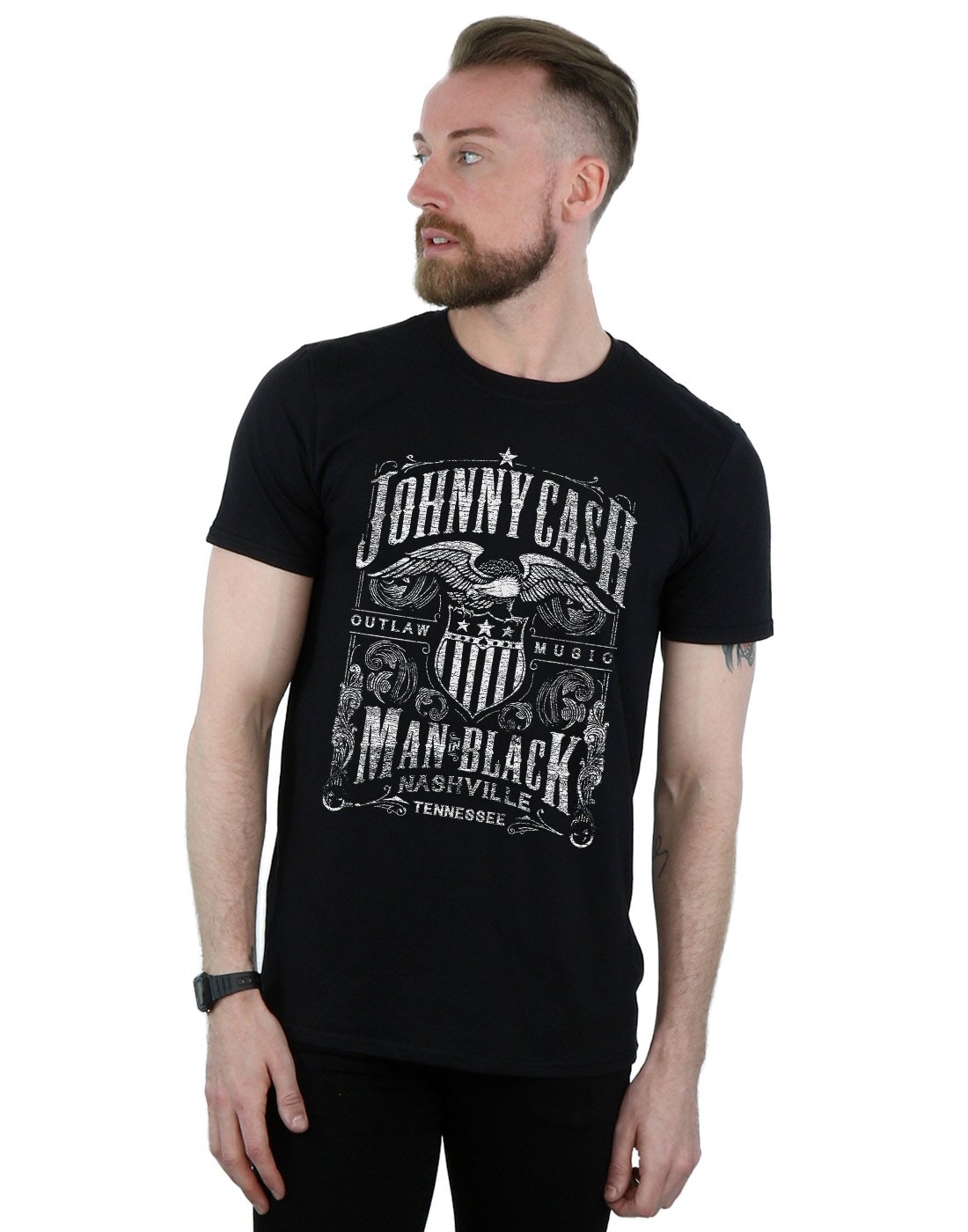 Absolute Cult Johnny Cash Men's Nashville Label T-Shirt Black Medium