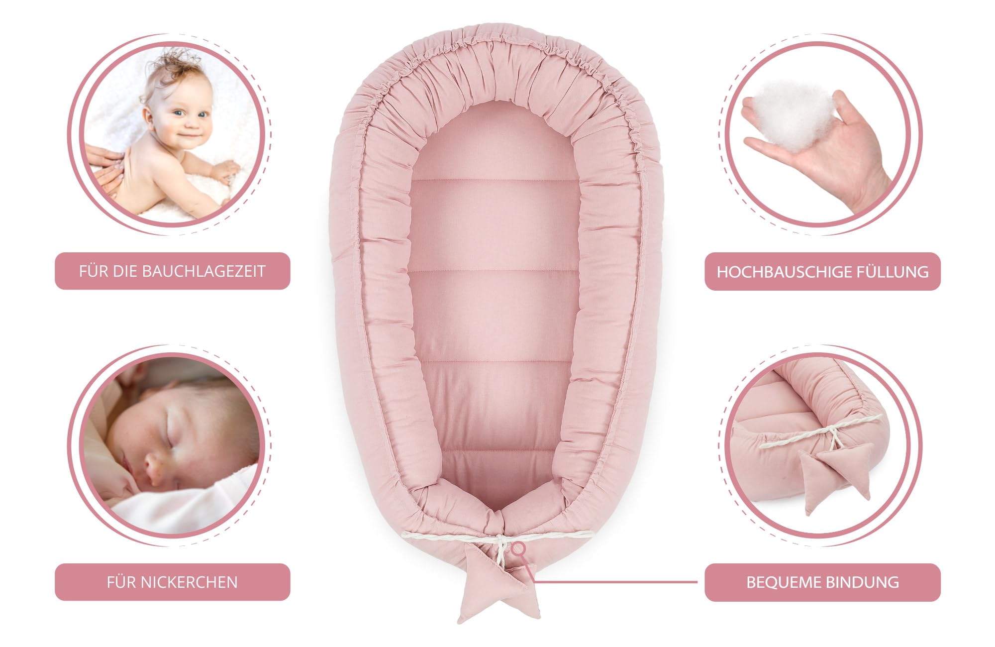 Totsy Baby Riduttore lettino neonato 90x50 cm Cotone - riduttore per culla tessuto in pile di cotone Bozzolo in 5 parti con coperta Rosa Sporco