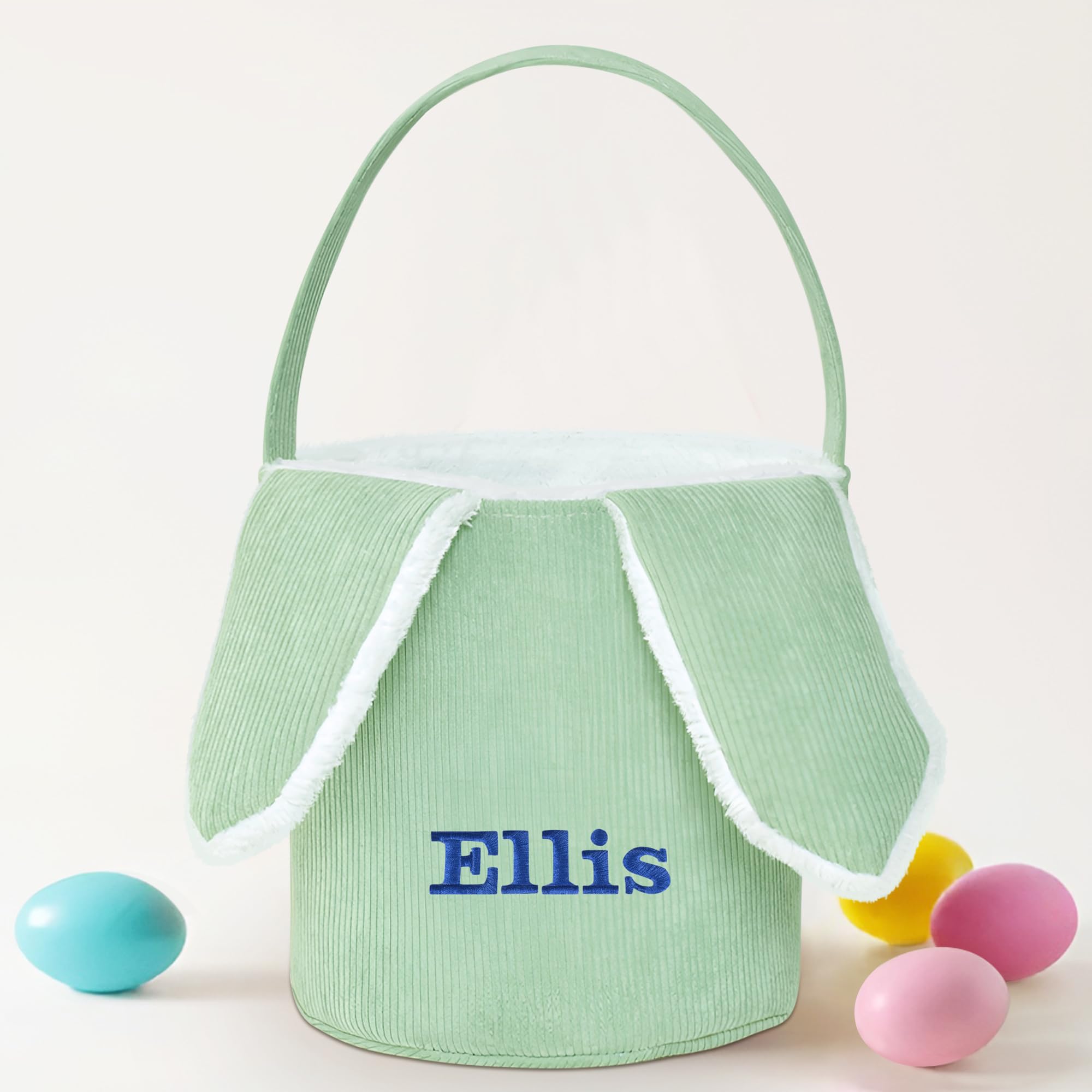 Easter Basket for Kids, VAPCUFF Easter Bunny Basket, Personalized Easter Baskets, Easter Basket with Name - - Green Basket With Bunny Ear
