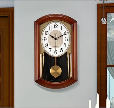 Traditional Wooden Pendulum Mantel Clock-Brown Wood Mechanical Table Clock for Home Decor,Living Room,Office-Perfect Housewarming or Birthday Gift