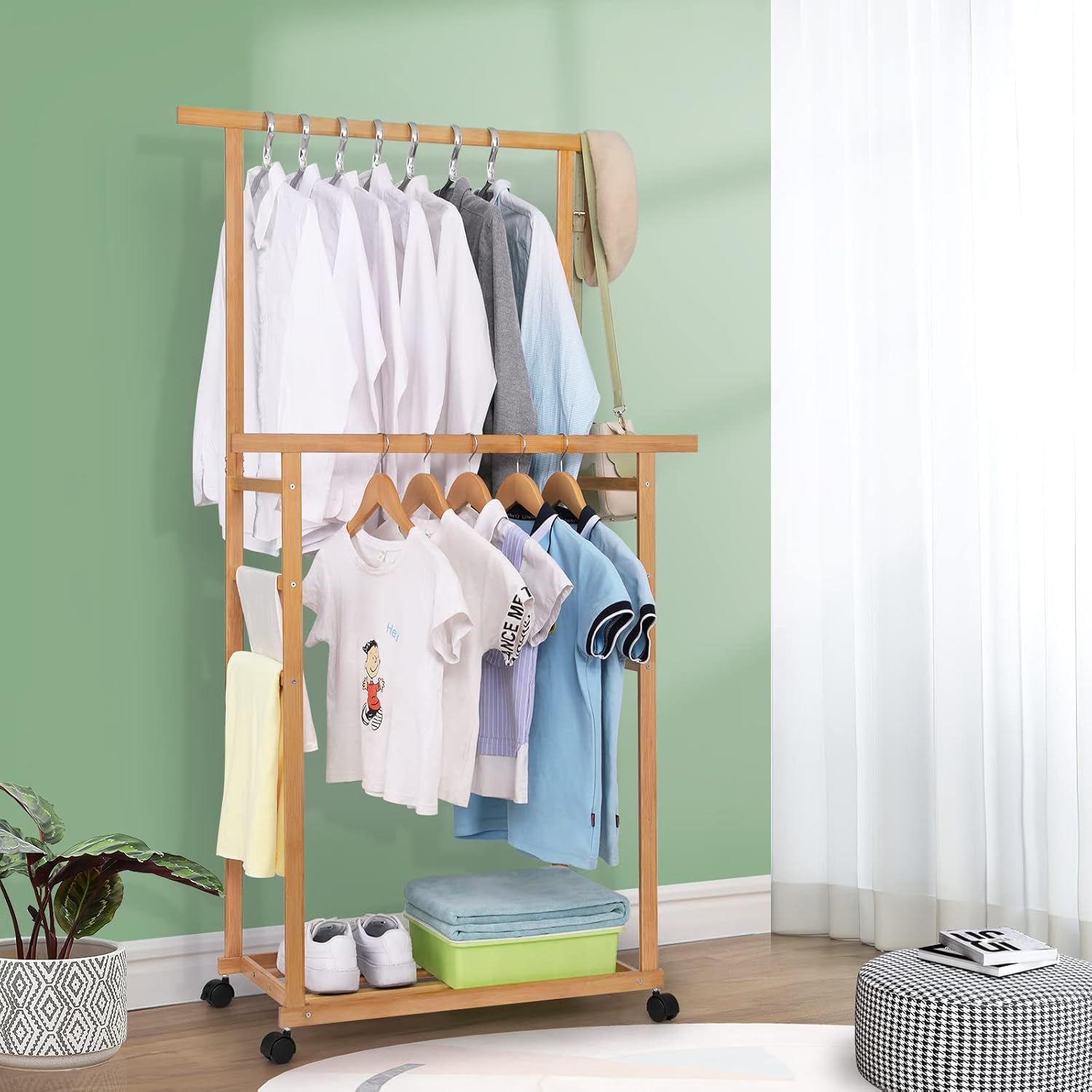 Buy Wood Clothing Rack Rolling Kids Clothes Rack for Hanging Clothes