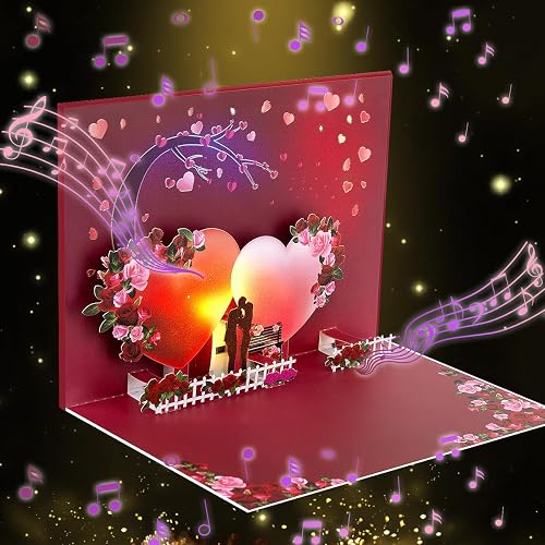 CNLITIHEKA Valentine's Day Card with Light & Music, Romantic Pop Up Greeting Car