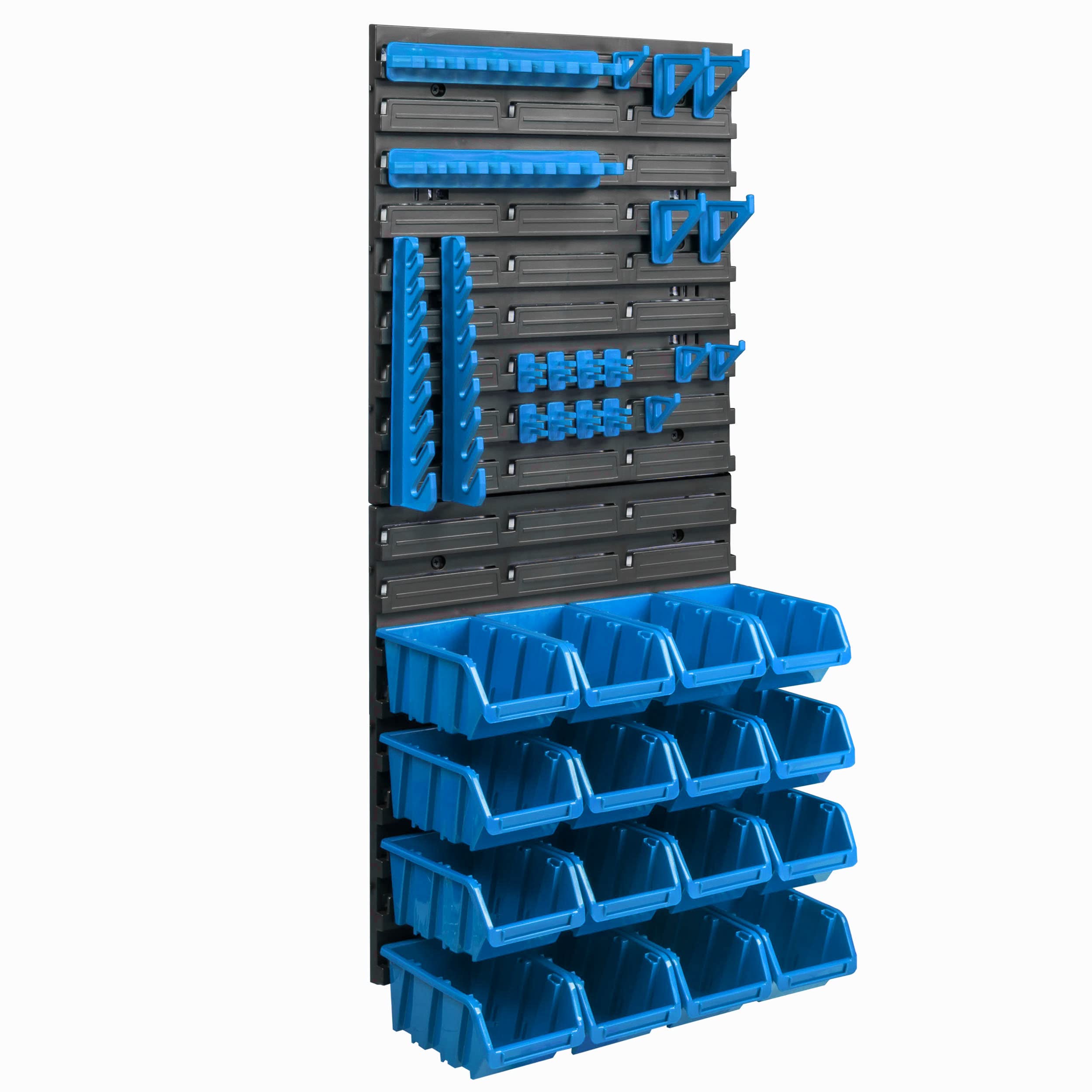 16 cajas apilables de pared de plástico, 39 x 78 cm, estanterias de pared, soporte para herramientas, taller, garaje, sistema de almacenamiento