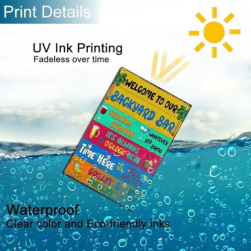 Miniatura 3 de Letreros de metal para decoración de patio trasero, letrero de metal para exteriores, con texto en inglés "Welcome To Our Backyard Bar