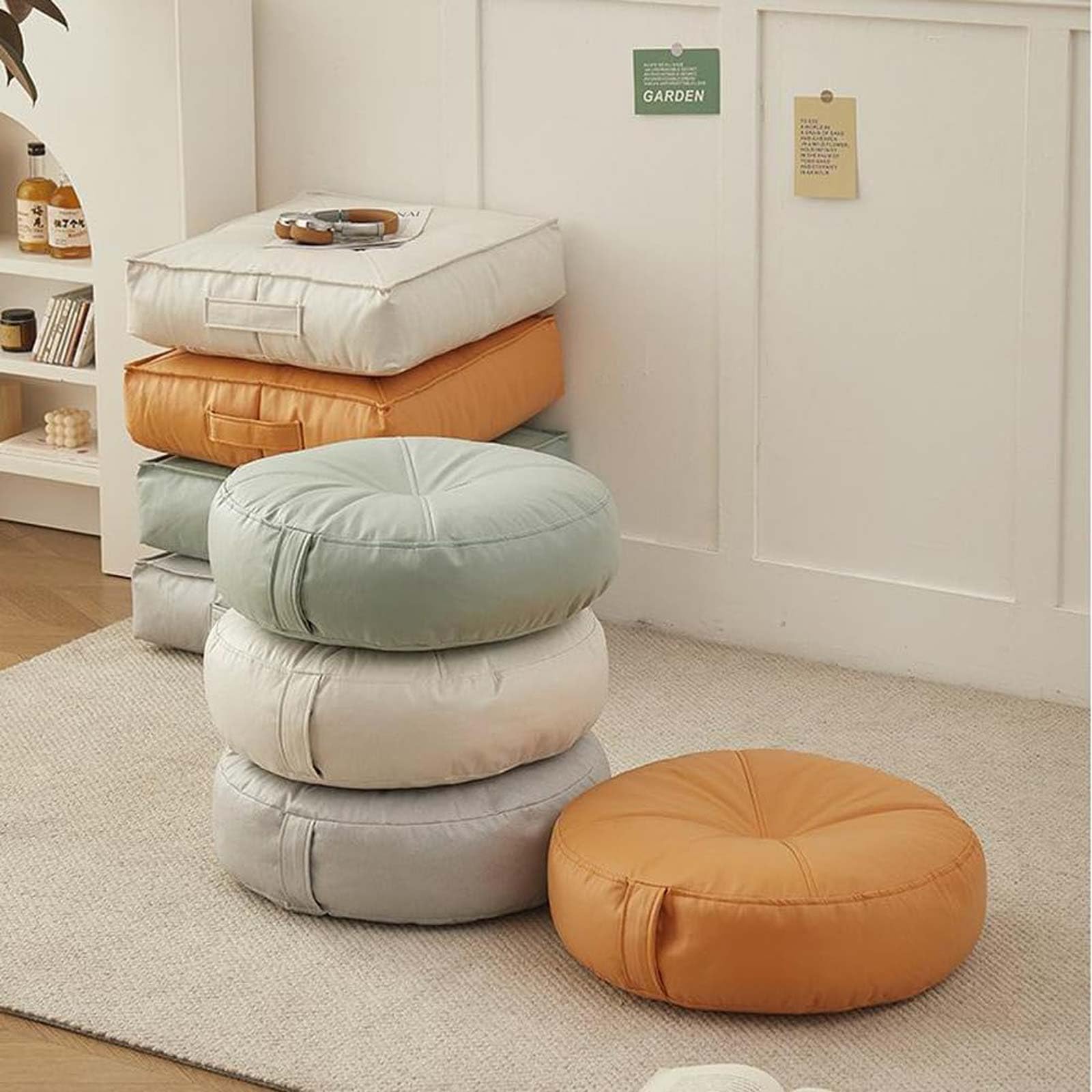 Quadratisches, rundes Yoga-Kissen, klein, höhenverstellbar, Sitzkissen für Schlafzimmer und Wohnzimmer, Dunkelgrau, 60 x 60 x 15 cm, bequeme Unterstützung, Heimdekoration