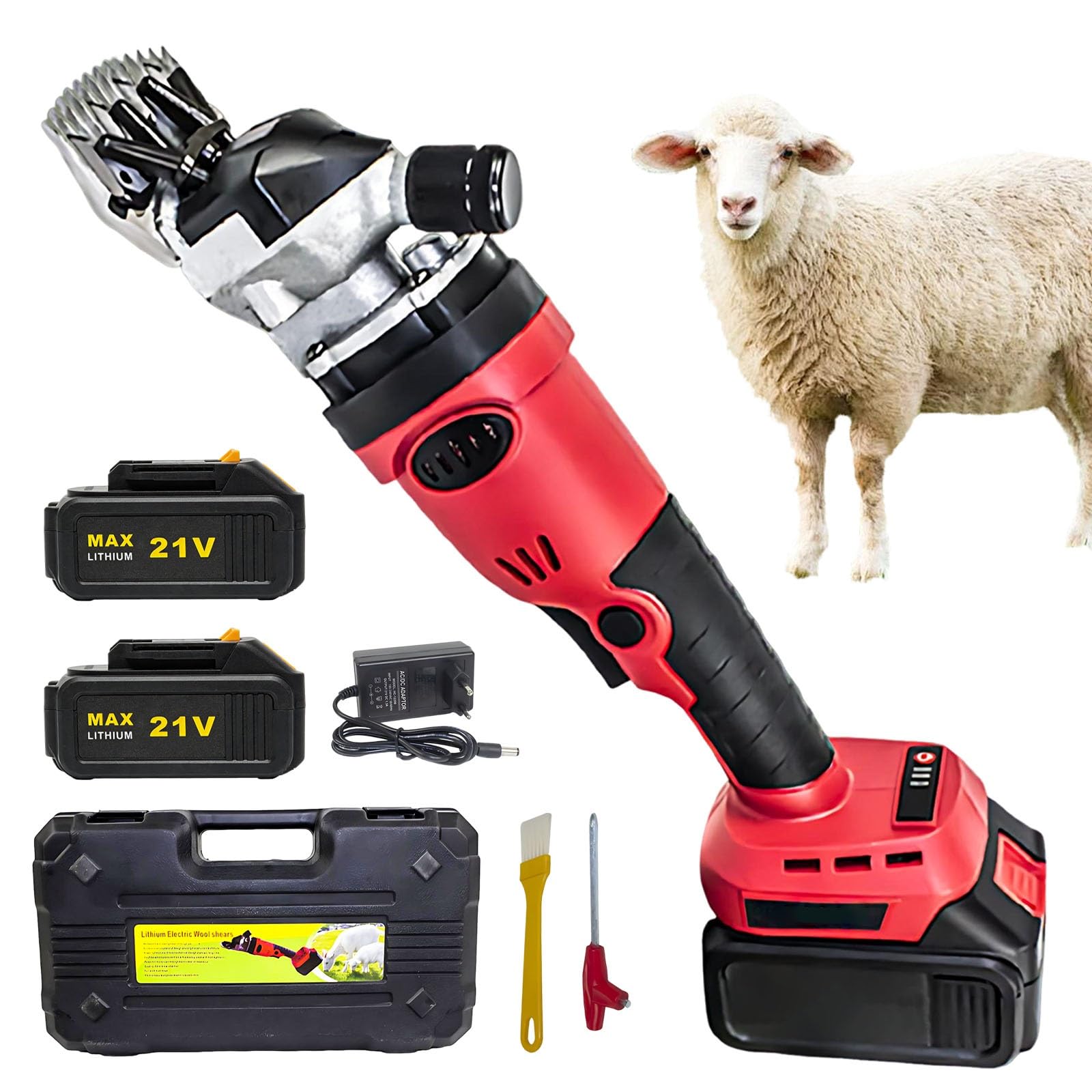 Motore Brushless Tosatrice per Pecore Senza Fili 500W, Tagliatore Elettrico a Bassa Rumorosità per Tufting Tappeti e Animali, 1350 RPM con 2 Batterie 21V