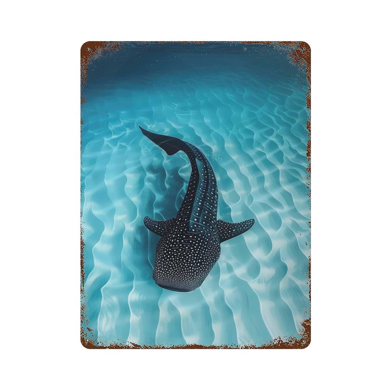 Garage Style Whale Shark Distressed Metal Wall Sign 15.7"x11.8", Novelty Wall Decor for Bar And Workshop