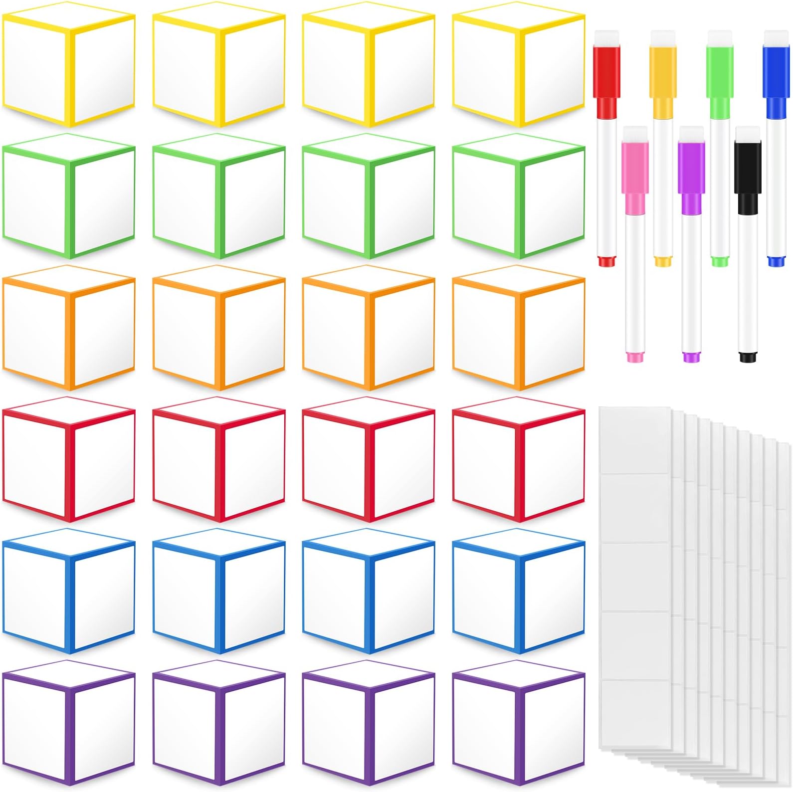 31 Pcs Dry Erase Blocks Set Dry Erase Blank Foam Dice with Colorful Marker Pens Dry Erase Cubes Wipe Write Block Teaching Aid Tool for Learning Playing Game Dinner Decider Classroom School Supplies