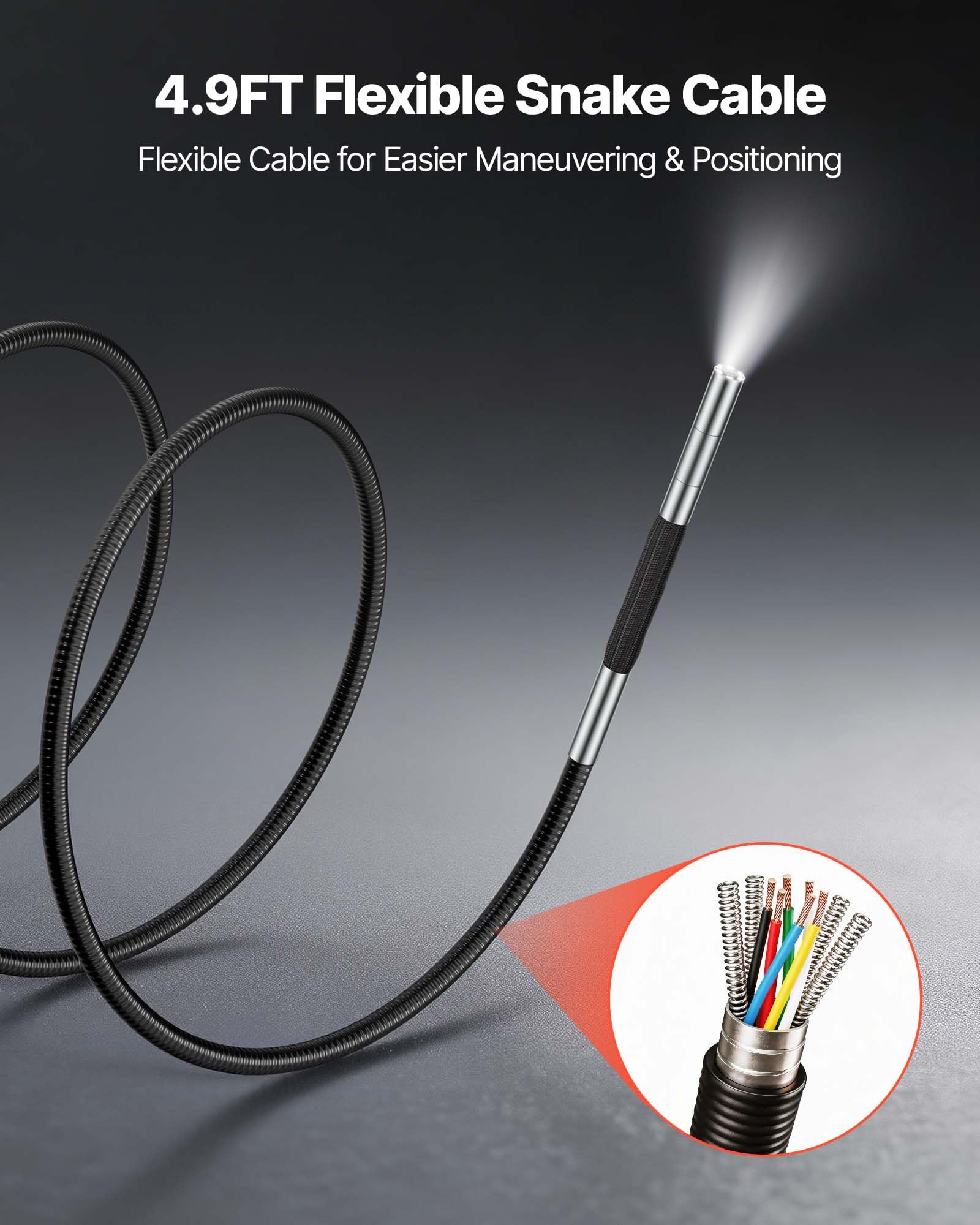 VEVOR Endoscopio Cámara de Inspección Articulado 180°, Cámara de Inspección de Tuberías con Sonda de 3,9 mm, Pantalla IPS, Cable de 1,5 m, Zoom Multinivel, 32 GB, para HVAC Motores Espacios Reducidos