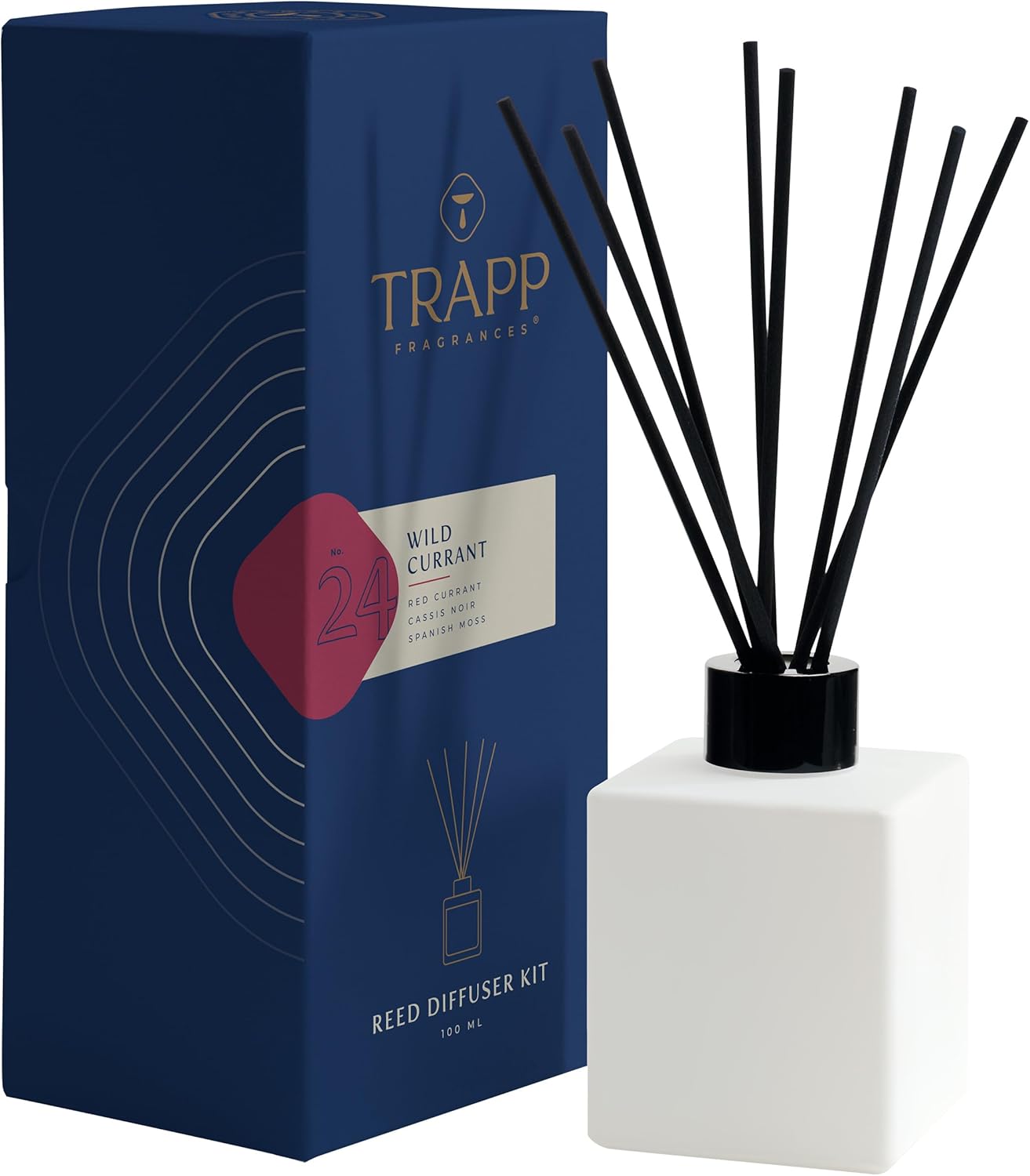 Trapp - No. 24 Wild Currant - Reed Diffuser Kit - Includes Set of Reeds, Scented Diffuser Oil (4 oz.), Vase - Long Lasting Scent Notes of Red Currant, Cassis Noir, and Spanish Moss