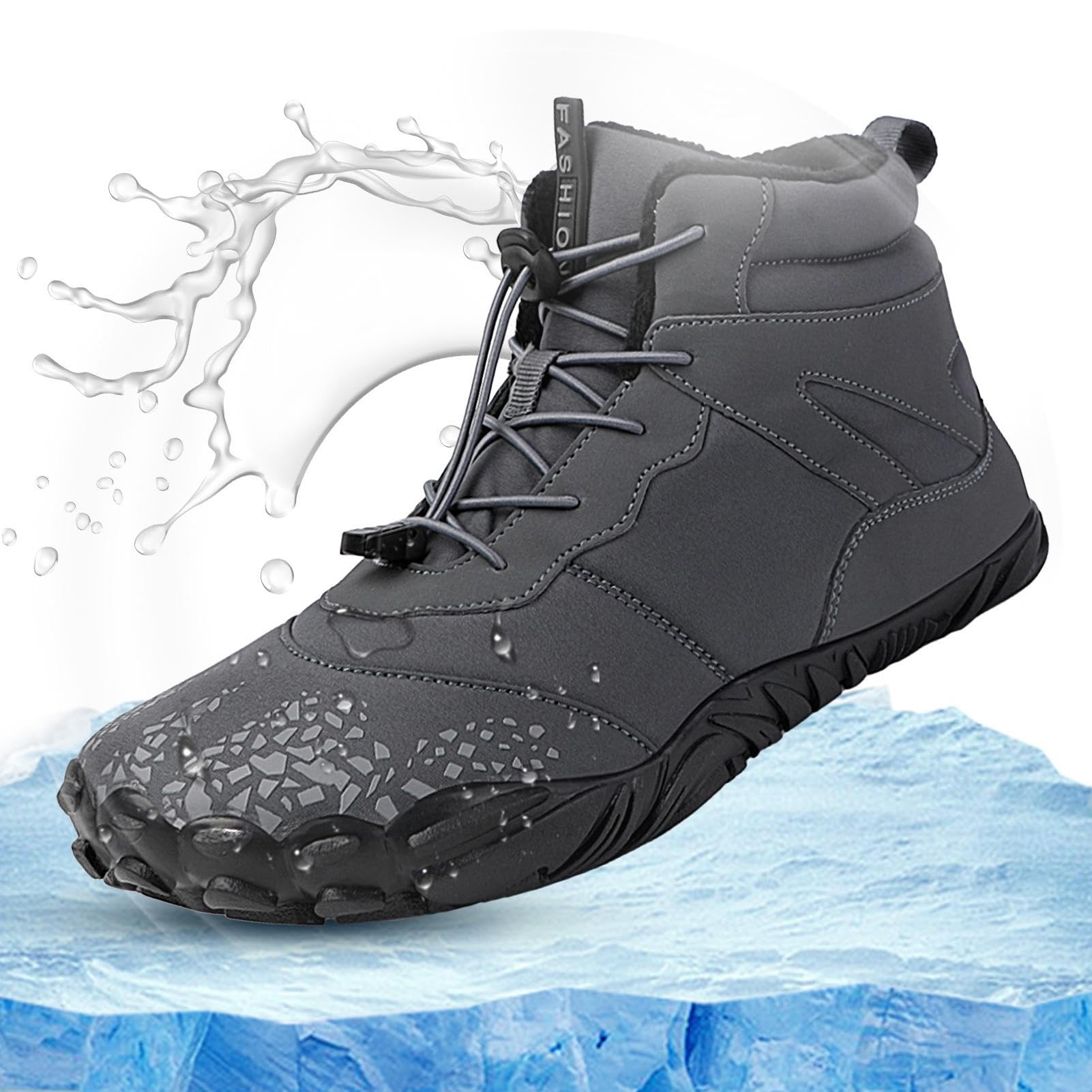 Genikeer Unisex 1 High Top Barefoot Shoes | Women Men Trail Running Shoes | Waterproof Quick Drying Barefoot Shoes | Men Women Wide Toe Box Winter Trainer For Trekking Climbing