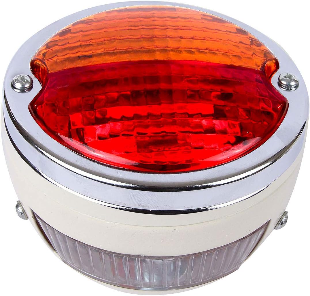 Vintage Hot Rod Tail Lights 2X Rear Stop Lights | White Body | Chrome Ring | Amber/Lens I for Model A Car | Tail Light DODGE Trucks, Pickup John Deere Duolamp Tail Light