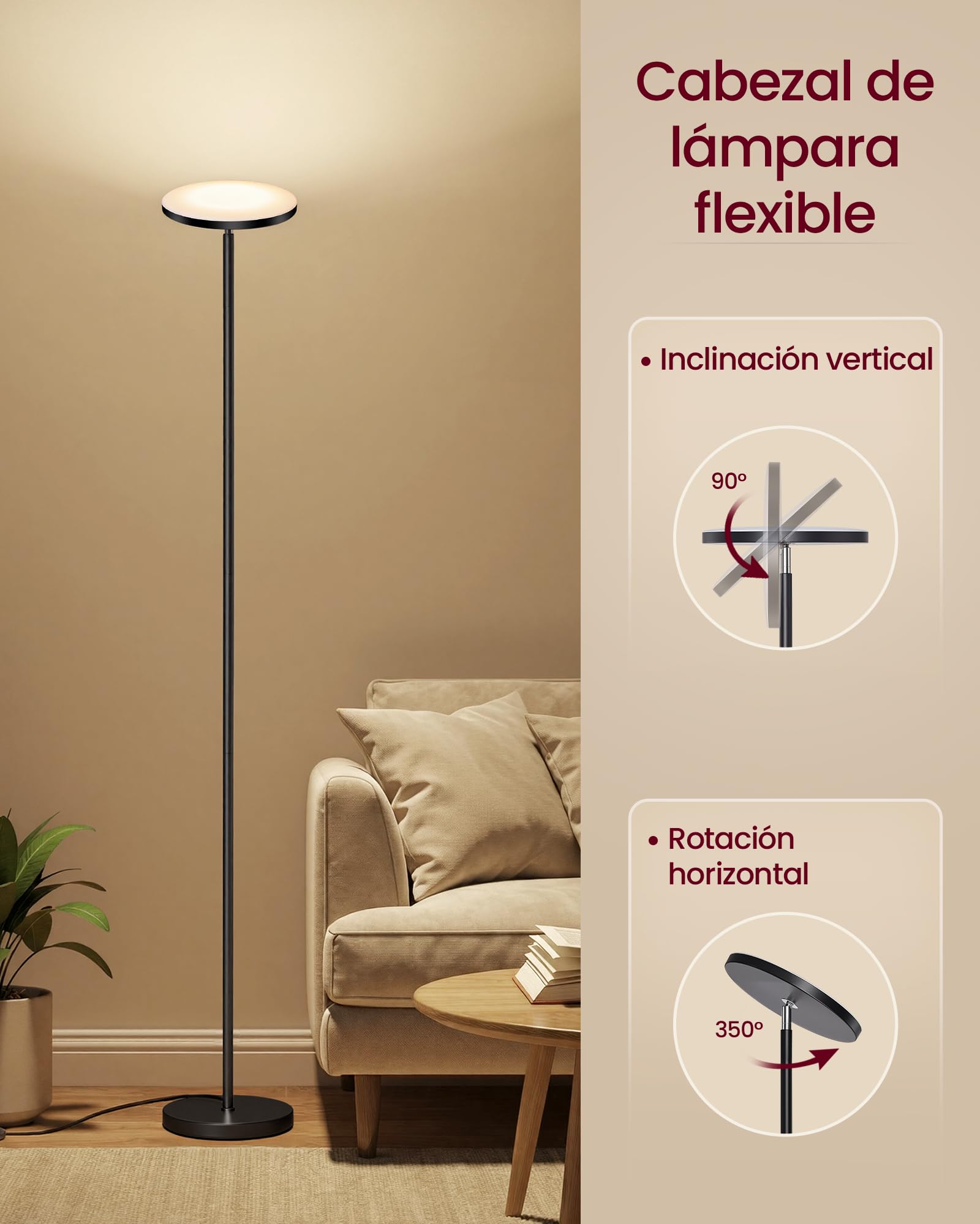 VASAGLE Lámpara de Pie LED, 30 W, Cabezal Orientable, Dormitorio, Oficina, Temporizador, Función de Memoria, Mando a Distancia, Negro Mate LFL018BD02