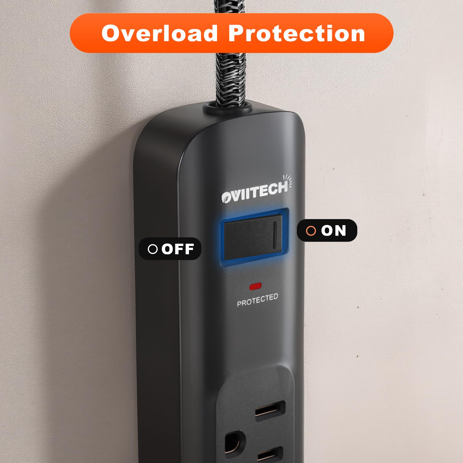 Oviitech - Tira de alimentación con puerto USB, 6 tomas de corriente alterna con 3 puertos USB (2 usb-A, 1 usb-C), cable de extensión de 5 pies para el hogar, oficina, viajes y recámara, color negro