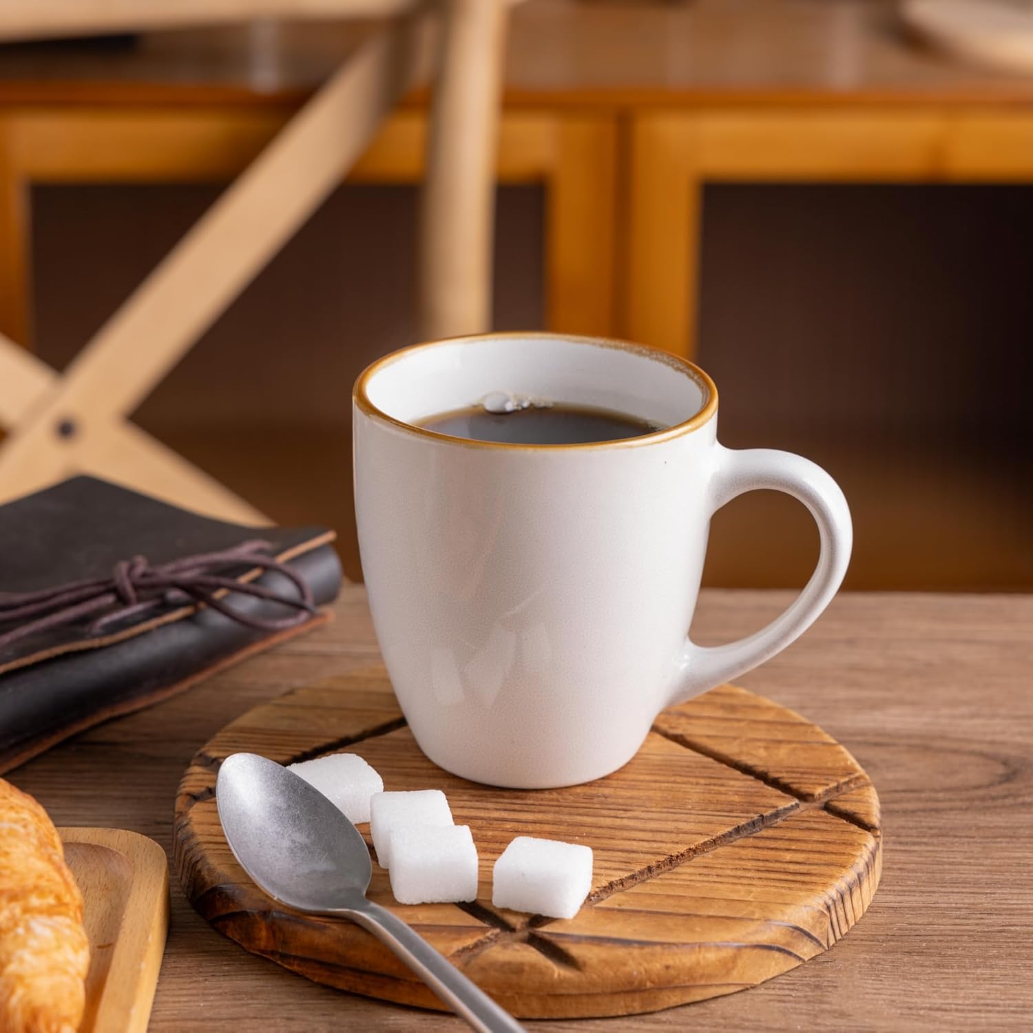 GBHOME Ceramic Coffee Mugs Set of 6, 12oz Stoneware Coffee Mugs Set For Dad Mom Women MEN, Light Weight Ceramic Coffee Cups for Latte/Tea/Beer/Hot Cocoa, Dishwasher & Microwave Safe-Pearl White - Image 6