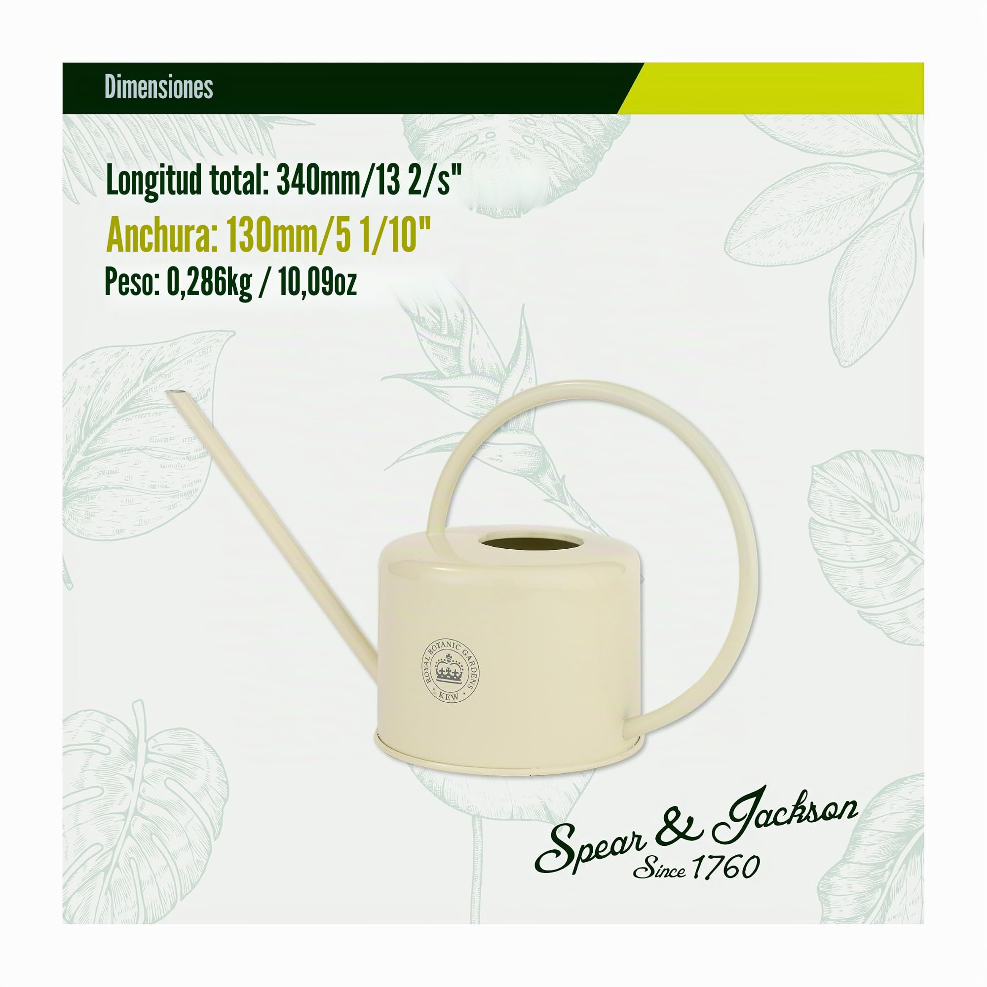 Spear & Jackson Kew Gardens Urban Oasis Regadera 1L de Acero Galvanizado, Regadera para Plantas de Interior con Boquilla Larga, Elegante para Casa y Balcón, Crema