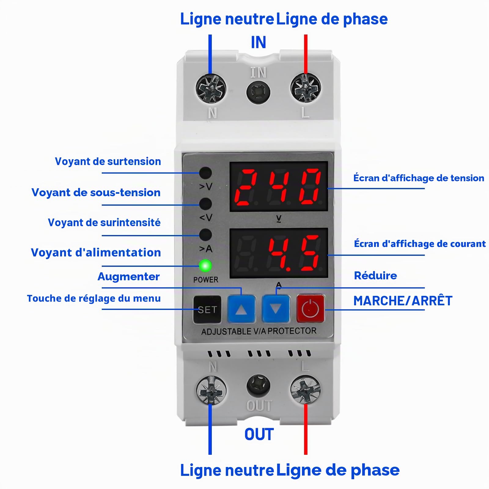Aicharynic Stabilisateur de tension, Protecteur de Surtension et Sous-tension, Stabilisateur Relais AC230V Automatique de Protection Surtension 2P63A