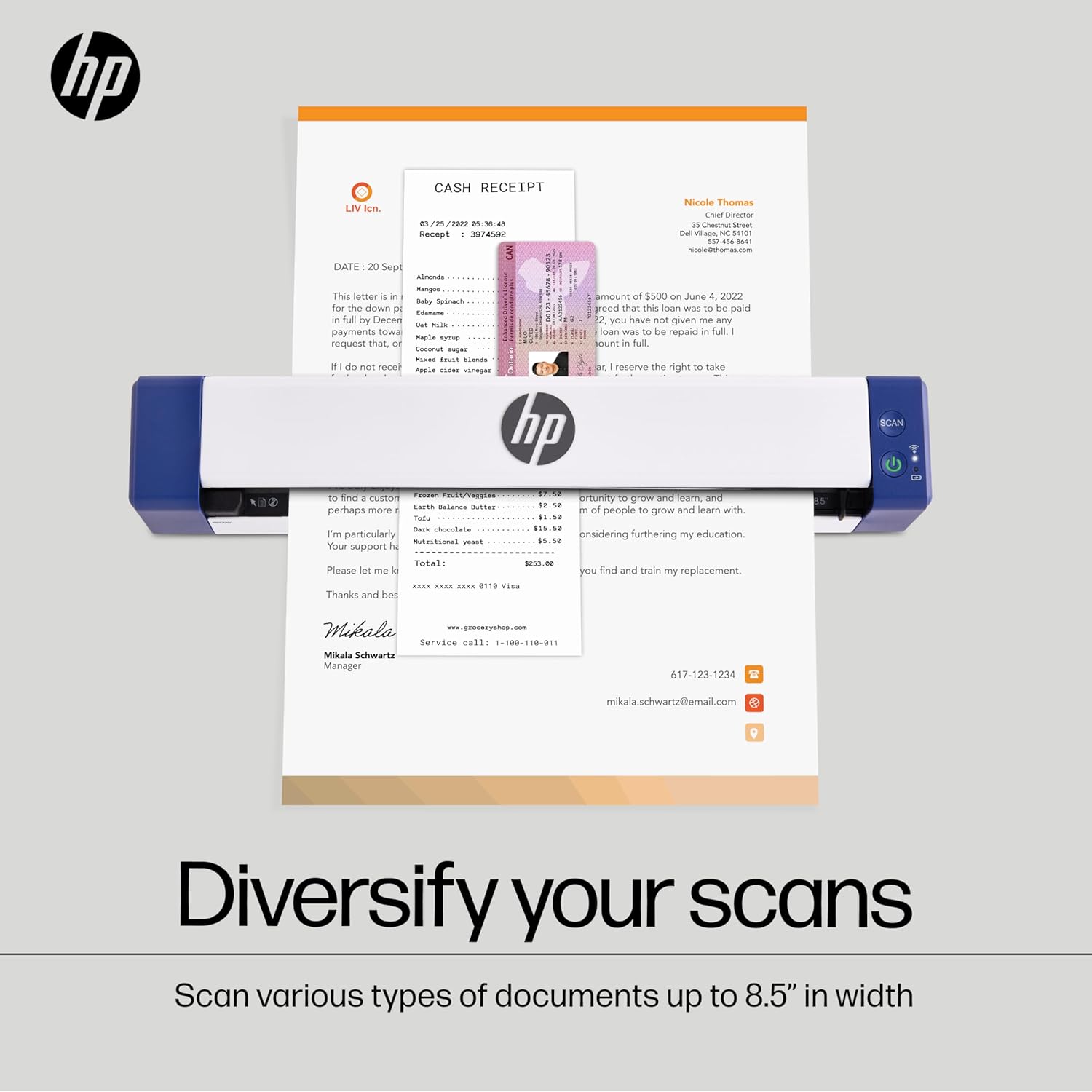 HP PS100W Portable Document Scanner | Compact, Portable, Wireless, 1-Sided Simplex Digital Scanner for Home & Office | Rechargeable, USB & Wi-Fi Direct, Compatible with Mac & Windows PC and Laptop
