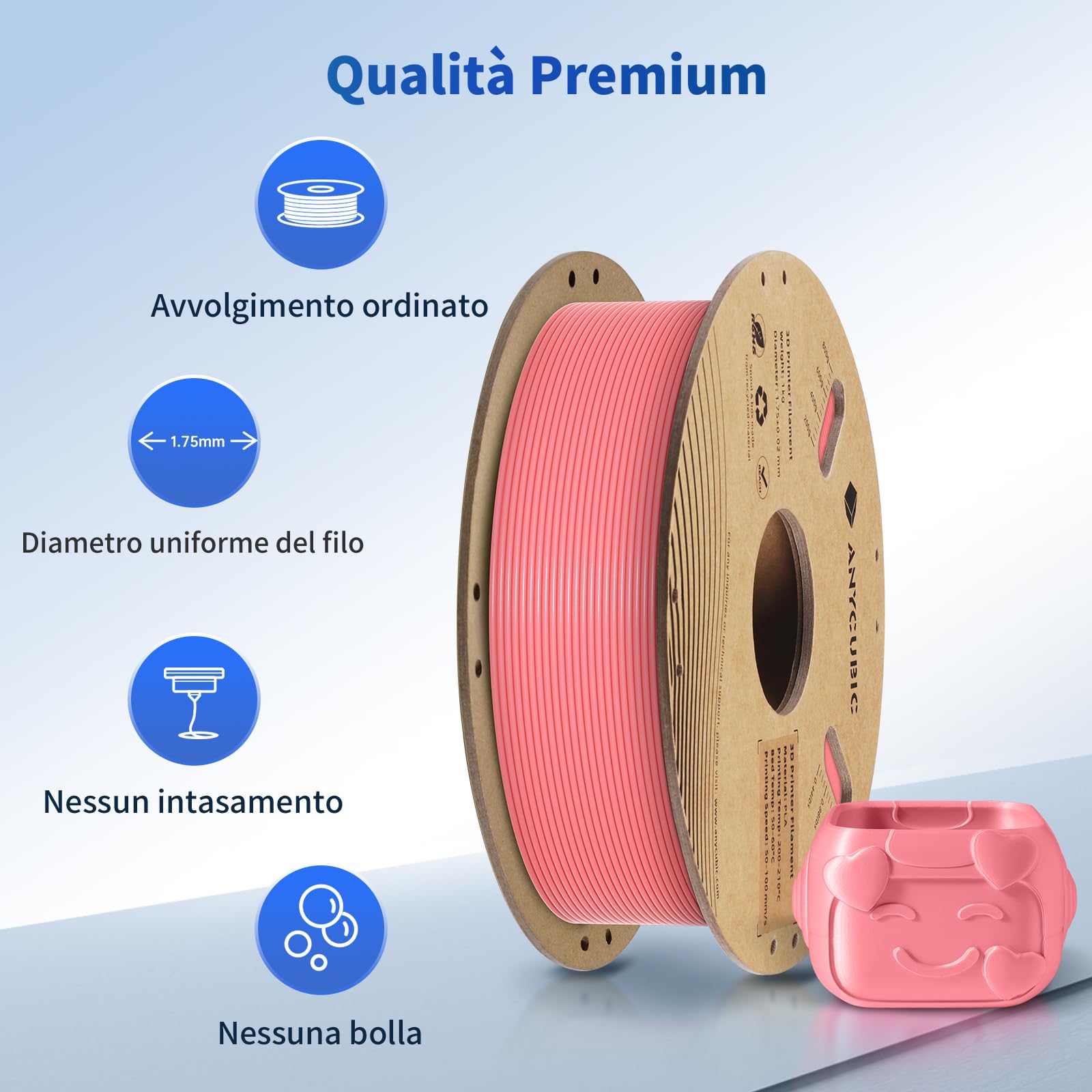 ANYCUBIC PLA Filamento per Stampante 3D, RFID Filamento PLA per Stampante 3D 1,75 mm Precisione Dimensionale +/- 0,02 mm(Rosa Fragola,1KG)