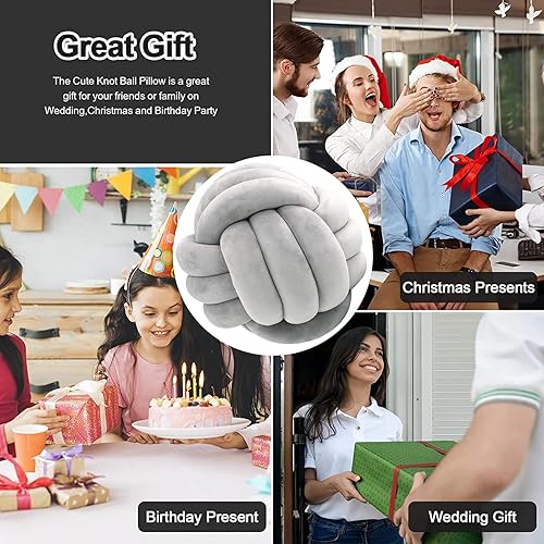 Miniatura 6 de Almohada de nudo con nudo, almohadas decorativas suaves para el hogar, cojín redondo anudado hecho a mano para decoración de dormitorio, sala de