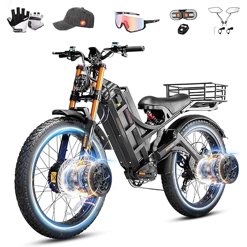 eAhora 2026 Romeo Pro 3 5600W 50Mph High-Torque Ebike, 60V 80Ah 250-Mile Long Range Electric Bike for Adults, Adjustable Air Suspension, 26'' Puncture-Proof Tire, UL 2849 Certified by TÜV