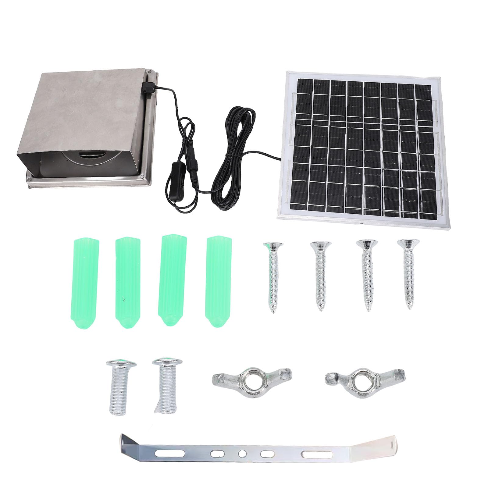 Rengue Extractor de Aire Solar, Kit de Ventilador de Panel Solar de Acero Inoxidable de 12 V con Panel Monocristalino de 8 W, Ventilación con Campana de Lluvia IP67 para Cobertizo de Gallinero de