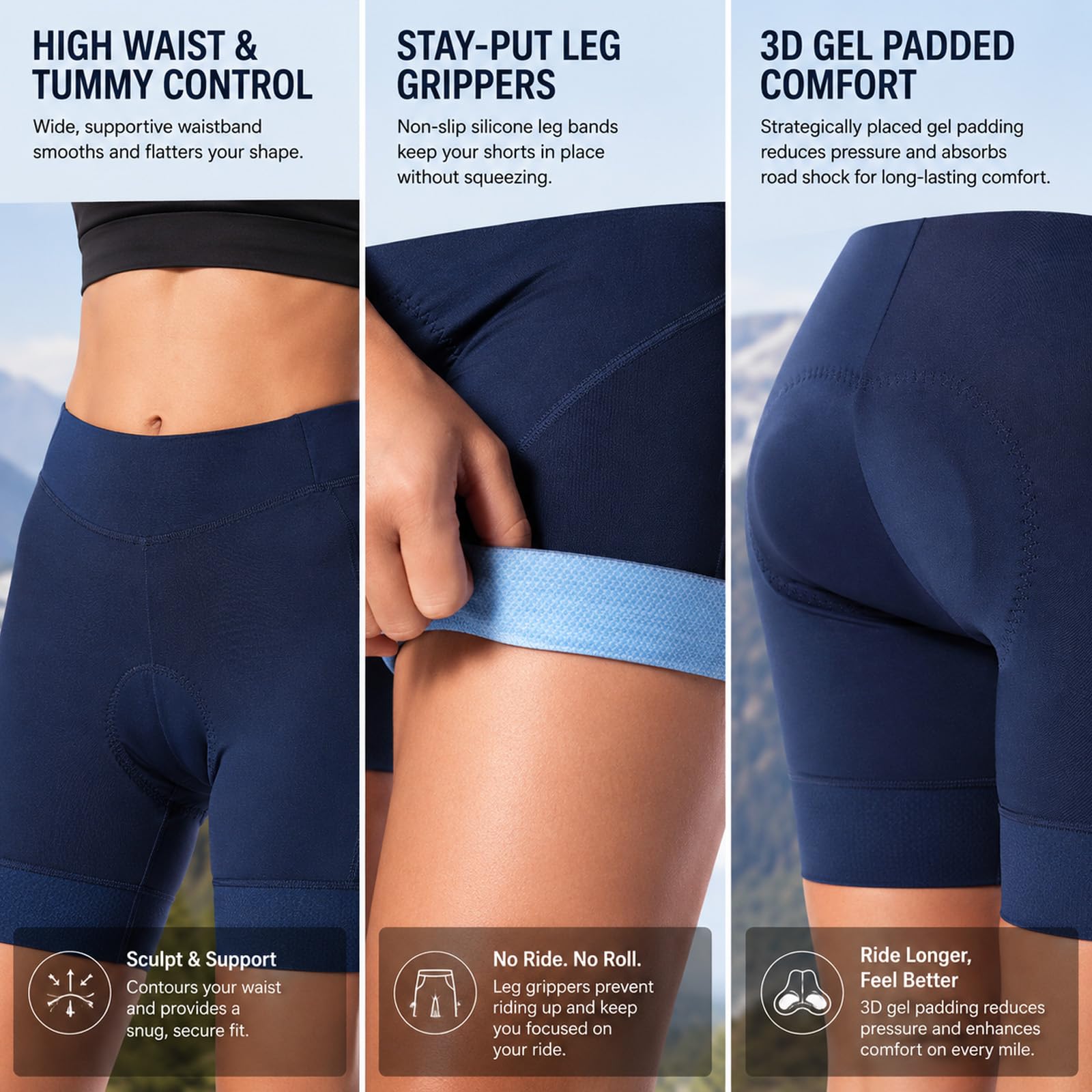 Intimo da Ciclismo Donna Short Imbottiti 5D Leggeri Traspiranti Asciugatura Rapida, Pantaloncini Intimo da Bici a Vita Alta Antiscivolo per Spinning, MTB, Strada
