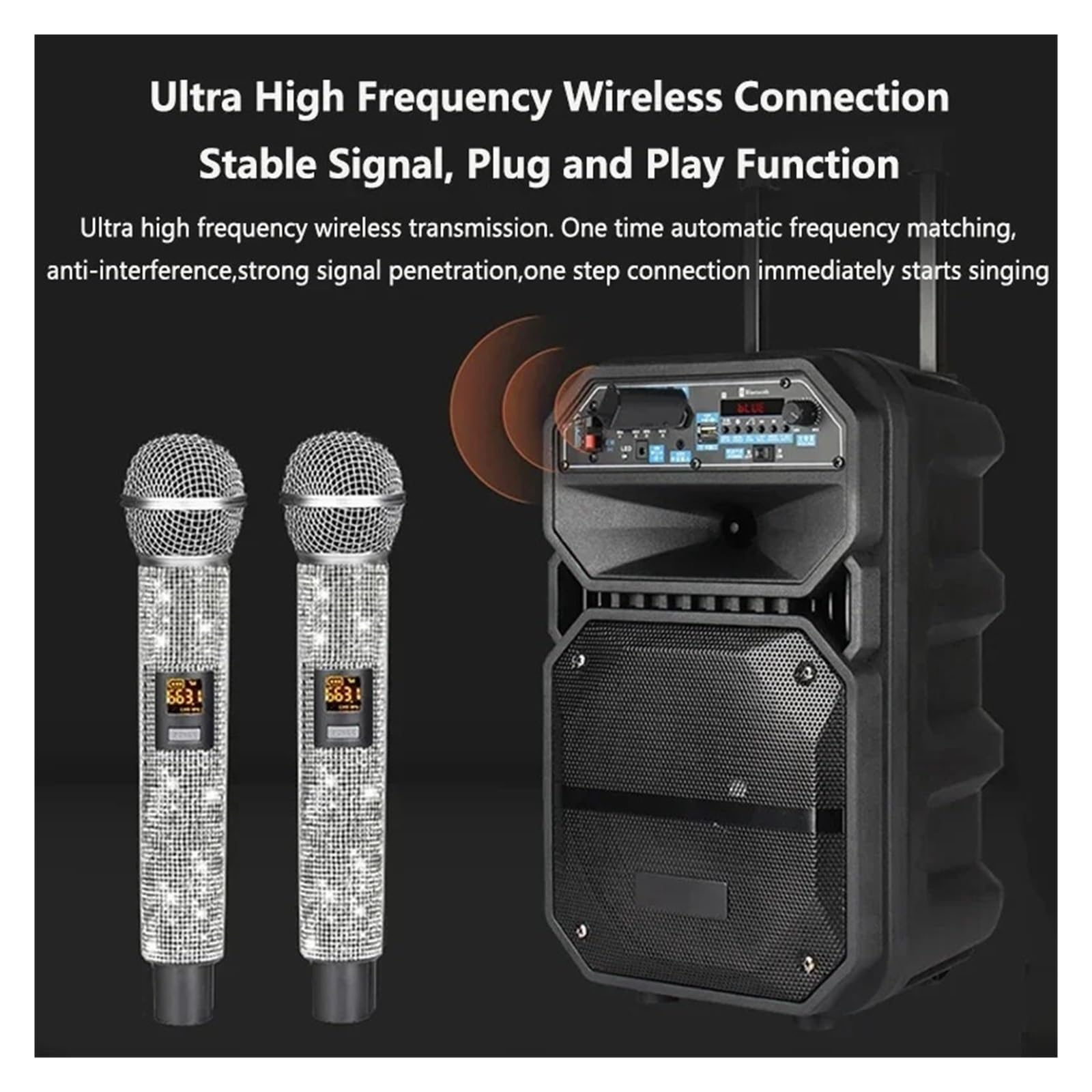 Microphone Sans Fil Professionnel Avec Diamant Type-c Charge Maison KTV Micro Audio Extérieur VHF Scène Karaoké Dynamique Captation Sonore Claire(1 drag 1)
