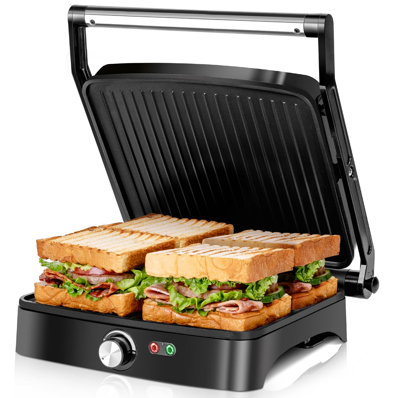 Aigostar Tostapane 3 in 1 1800W con Apertura 180° e Piastre Antiaderenti