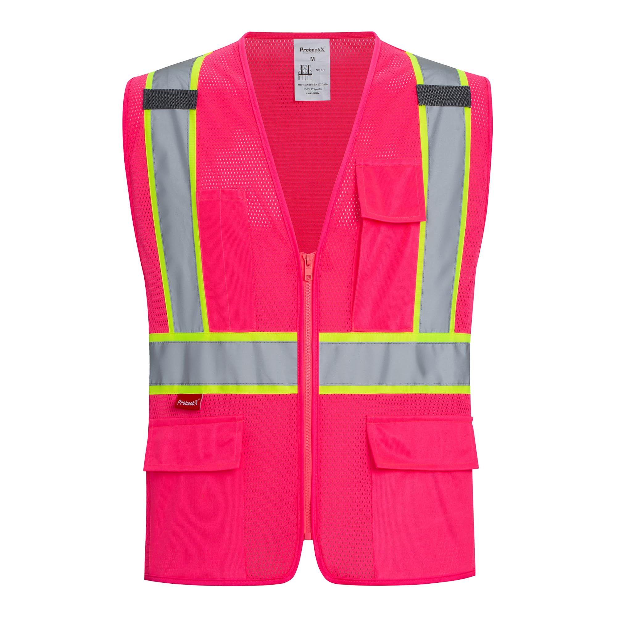 ProtectX Safety Vest for Men Women ANSI Class 2 High Visibility Mesh Reflective Construction Vest with 4 Pockets