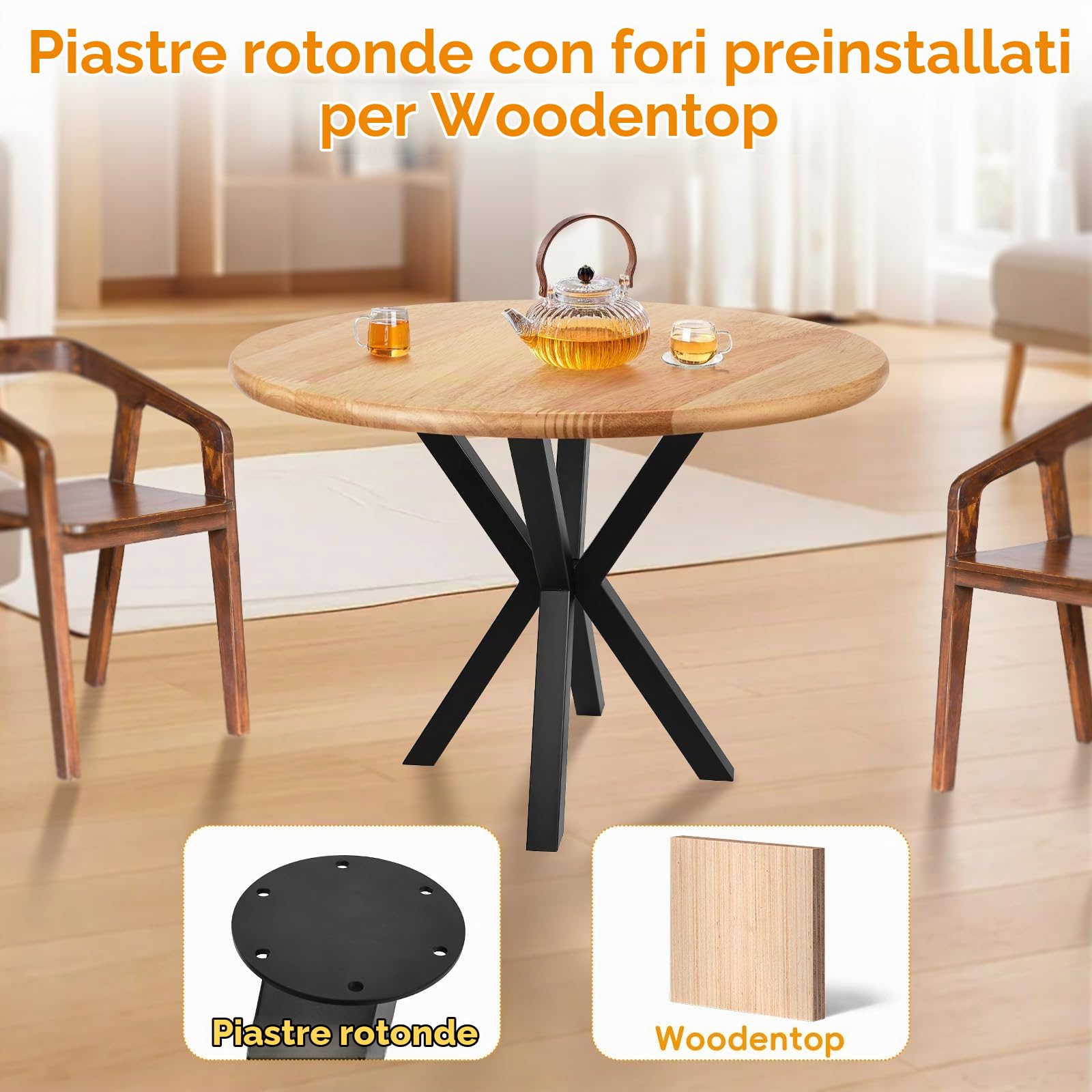 Homtone 2 gambe per tavolo a ragno, resistenti, in stile industriale, rustico, fai da te, con gambe in metallo, per tavoli rotondi da caffè, per esterni e interni, colore nero (altezza 71 x larghezza