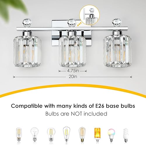 Miniatura 2 de Luminaria de cristal para baño sobre el espejo, 3 luces cromadas de níquel cepillado, moderna lámpara de pared de baño para dormitorio, sala de estar