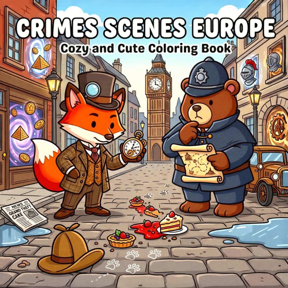 Crime Scenes Europe: Cozy and Cute Coloring Book for Kids and Adults, Teens.