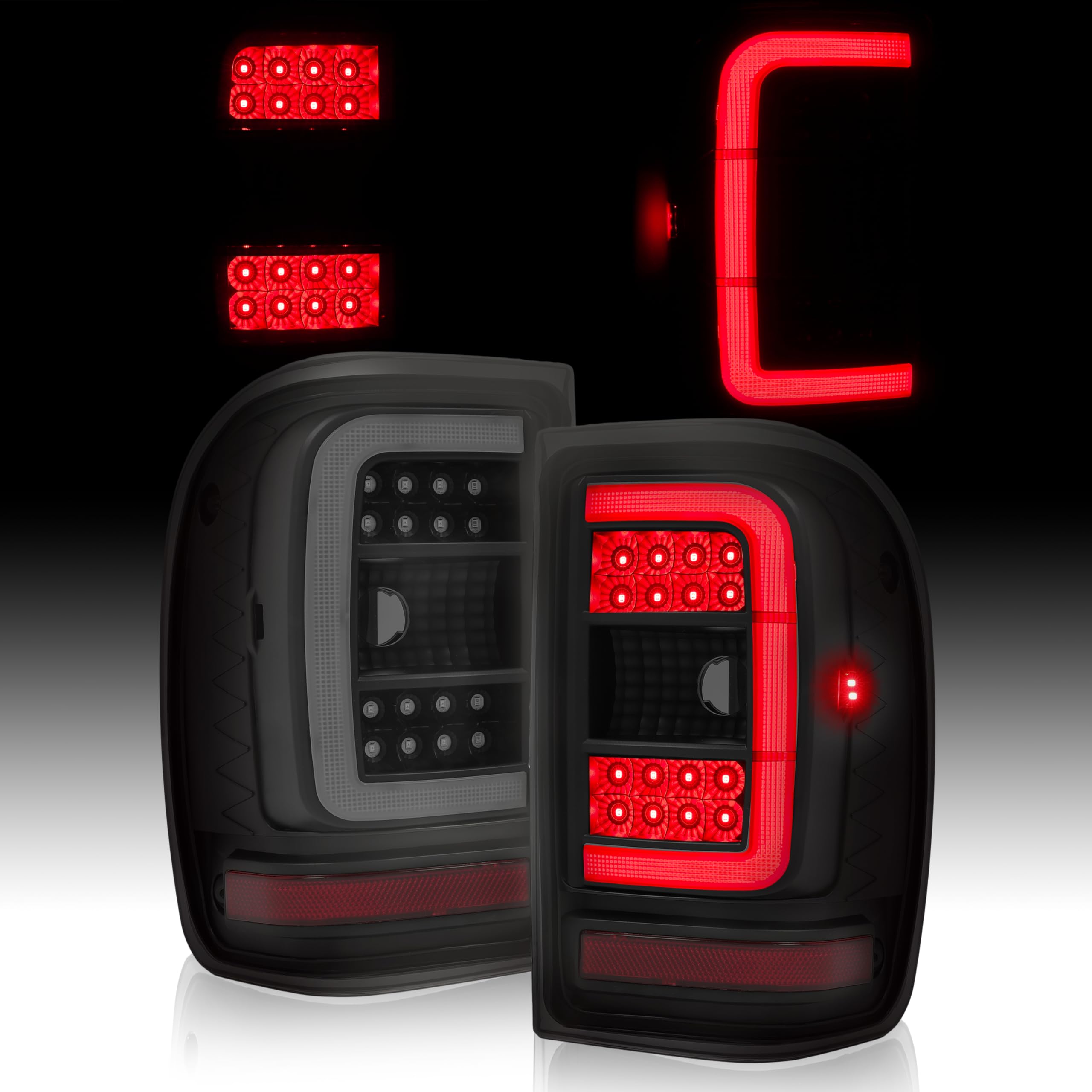 HECASA Tail Lights Compatible with 2001-2011 Ford Ranger C-Type LED Tube Rear Brake Tail Lamps Assembly Driver and Passenger Side (Smoke Lens Black Housing)