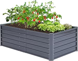 MOFEEZ Gegalvaniseerde set voor verhoogd tuinbed, 4 x 2 x 1 ft gegalvaniseerde plantenbak, verhoogde ovale metalen tuinbedden buiten voor groenten, bloemen, kruiden en fruit