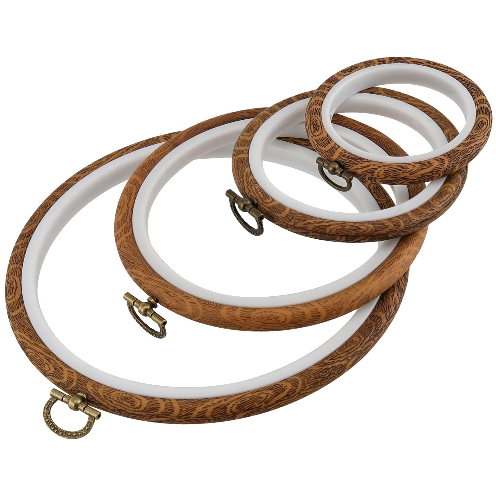 YUENPUN 8 telai ad anello da ricamo, 4 misure, in plastica, per punto croce, rotondi, in finto legno, per fai da te, ricamo, artigianato, cucito, 7,5/10/14/17 cm