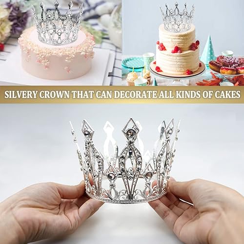 Miniatura 6 de DOERDO - Corona para pastel de diamantes de imitación hecha a mano con diamantes de imitación, decoración de pastel para boda, cumpleaños, temática