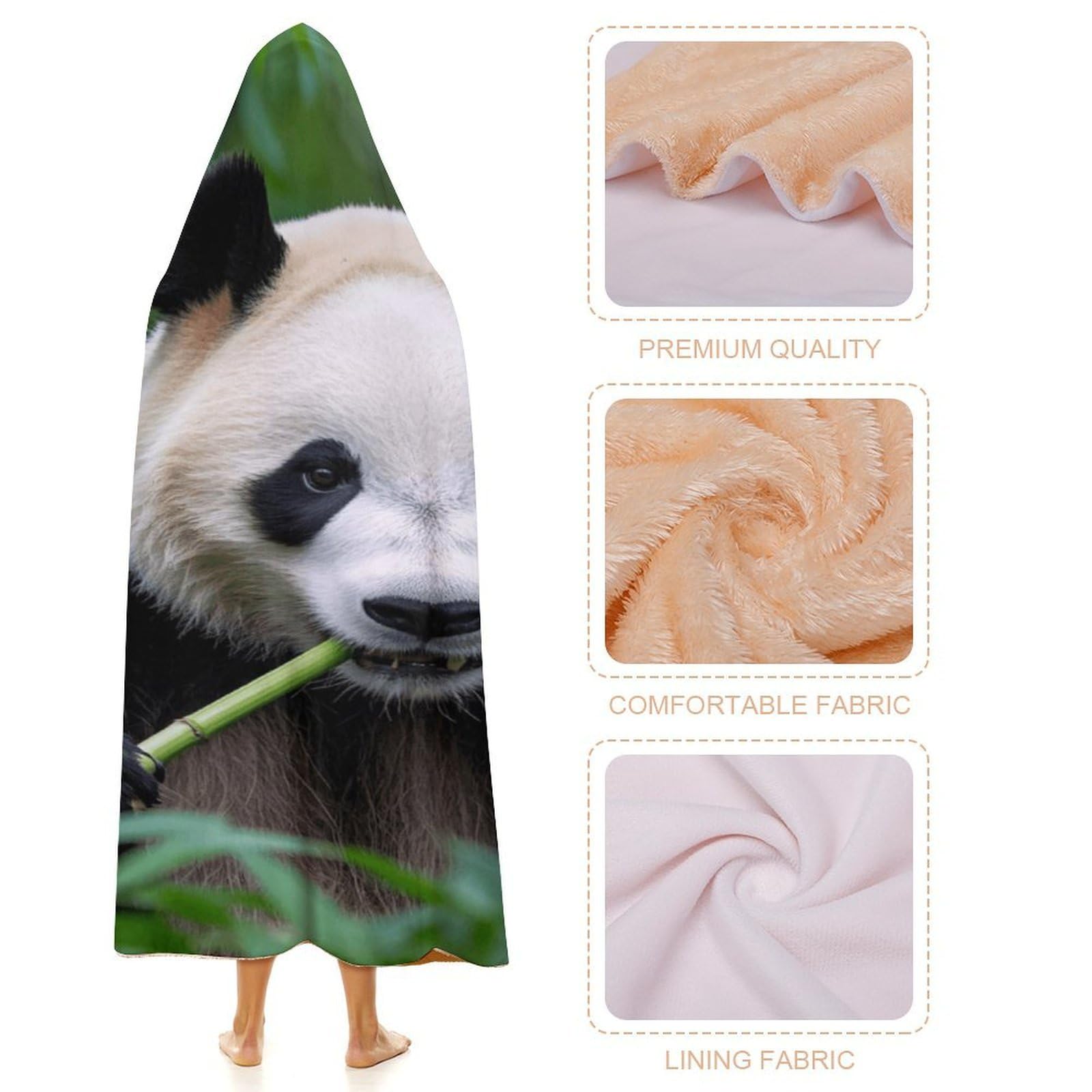 Koc do noszenia, ponczo na pelerynę, oversize, miękki, ciepły, narzuta, koc dla dorosłych, panda, koc z kapturem