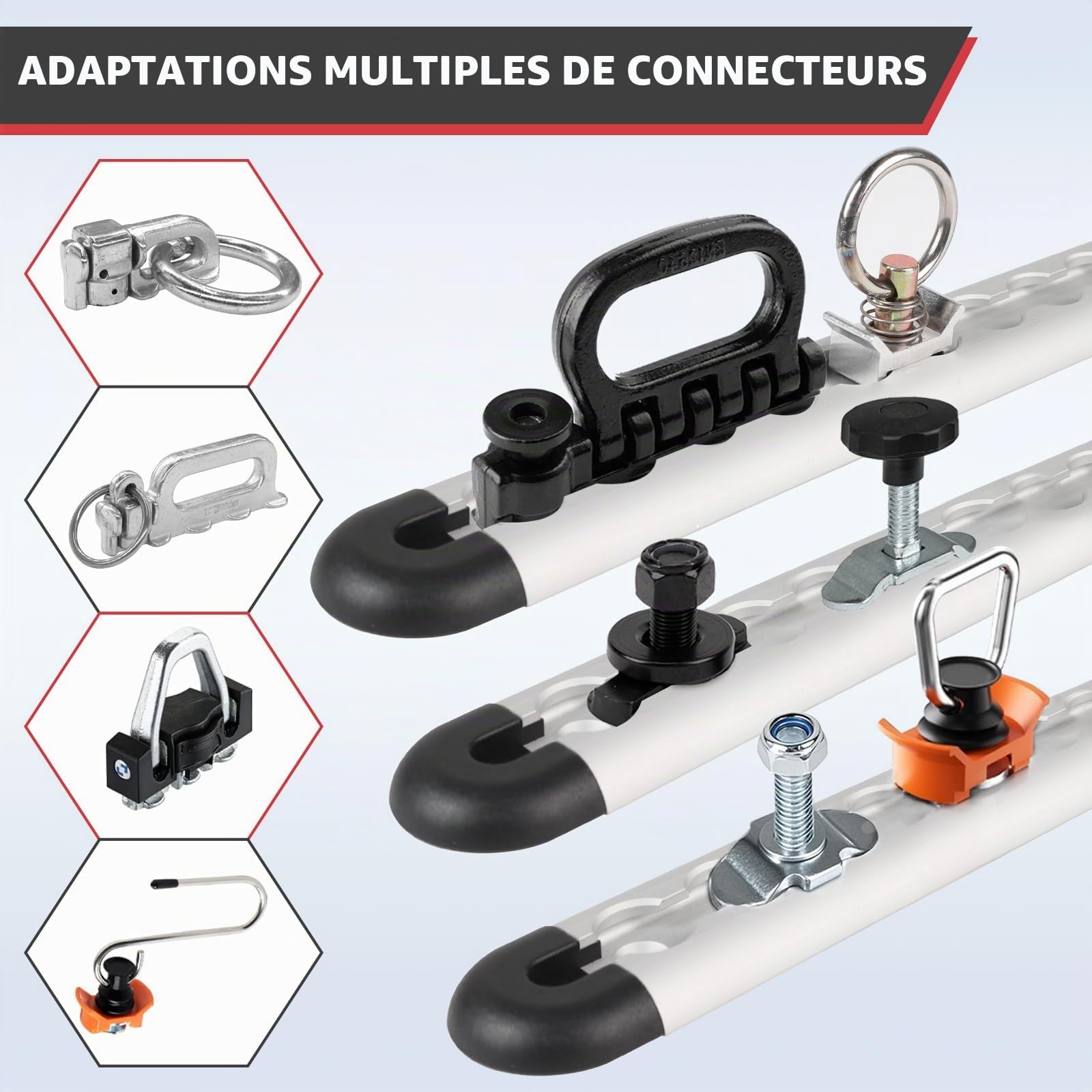 EXLECO 2pcs 30cm Rail D'arrimage Rond en Aluminium Rails Aero Argent, Anodisé Kit de Démarrage Rails D'aviation avec Anneau Arrimage & Embouts, Rail Aeronautique avec Trous pour Remorques Camions