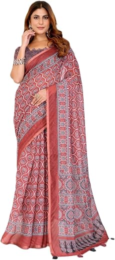 NARMANTAPrinted Soft Saree with Elegant Border Design Lightweight Draping Ethnic Wear for Women Festive Casual Occasion Co...