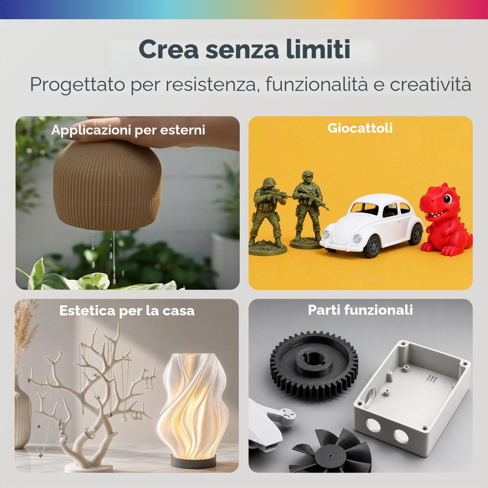 OVERTURE Filamento PETG 1.75mm, 4kg Bobina(8.8lbs), Neatly Wound Rapido PETG Filament per Stampante 3D (Bianco 1kg*4)