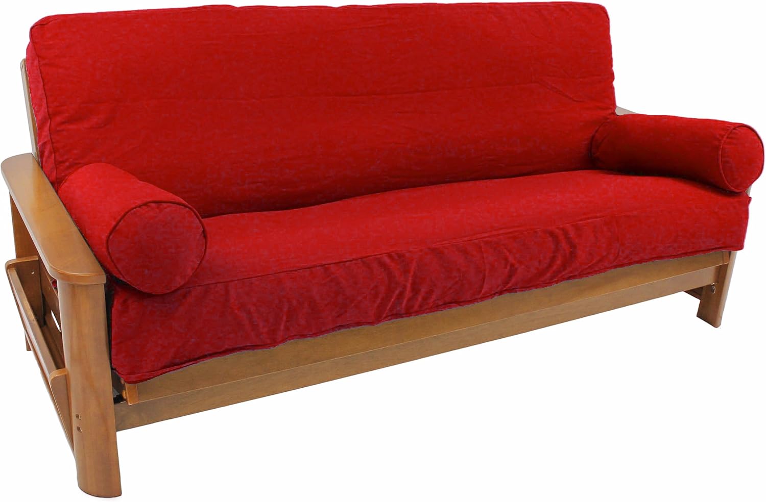 Blazing Needles Solid Twill 8" to 9" Futon Cover Set with 2 Bolster Pillows (Set of 3), Full, Burgundy