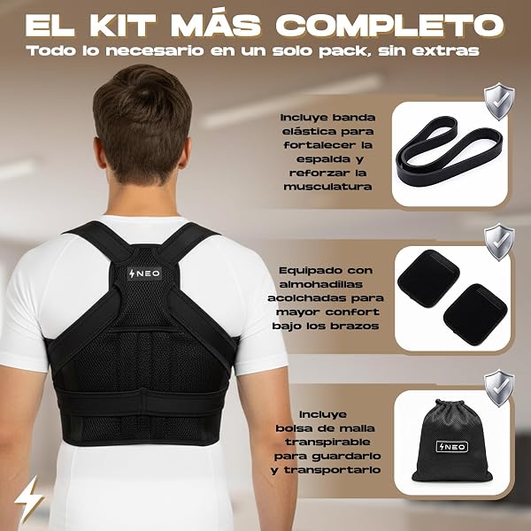 Corrector postura espalda | Corrector postura hombre mujer | Faja espalda ajustable transpirable | Espalda recta y alivio cervical | Incluye bolsa + banda elástica + almohadillas protectoras - 5
