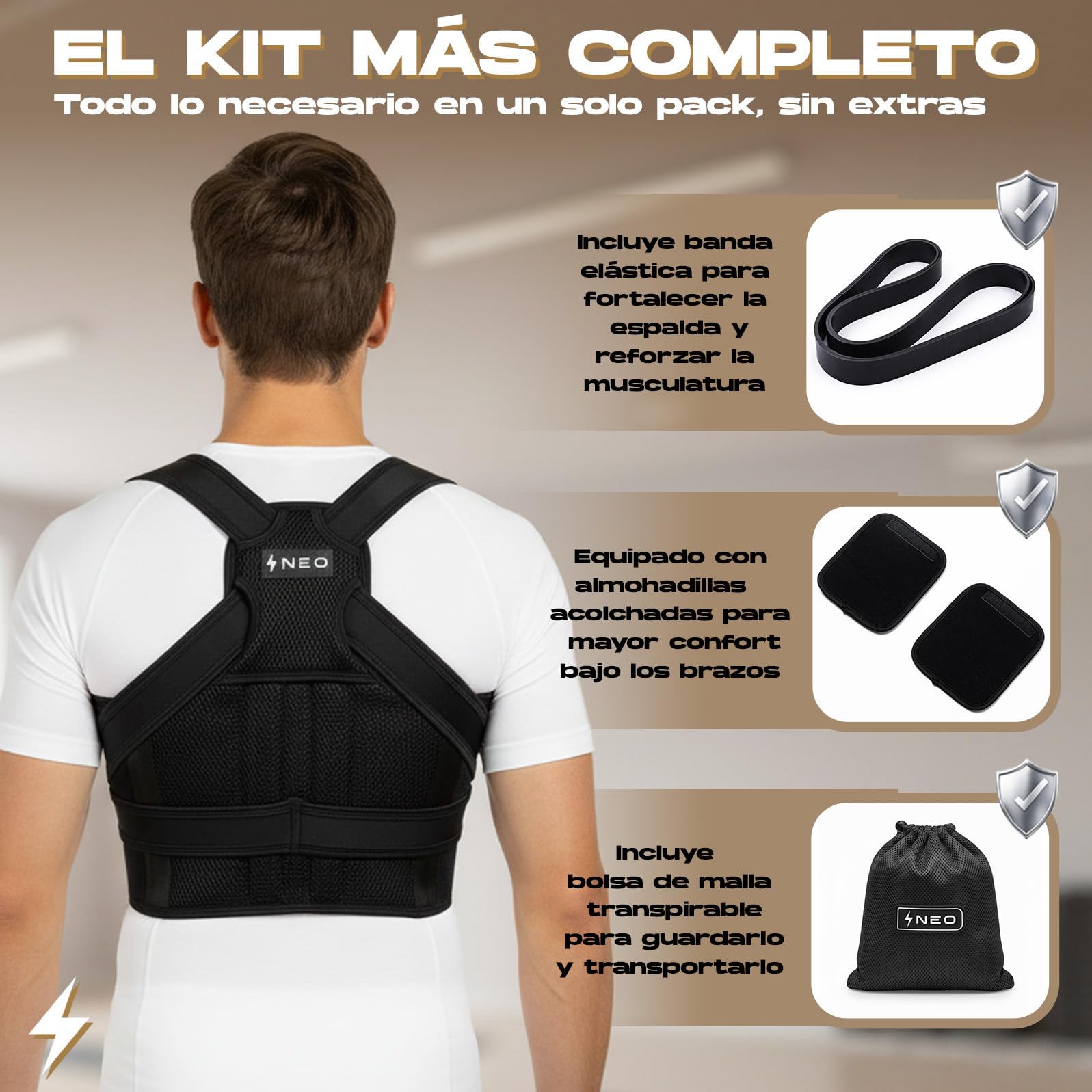 Corrector postura espalda | Corrector postura hombre mujer | Faja espalda ajustable transpirable | Espalda recta y alivio cervical | Incluye bolsa + banda elástica + almohadillas protectoras - 5
